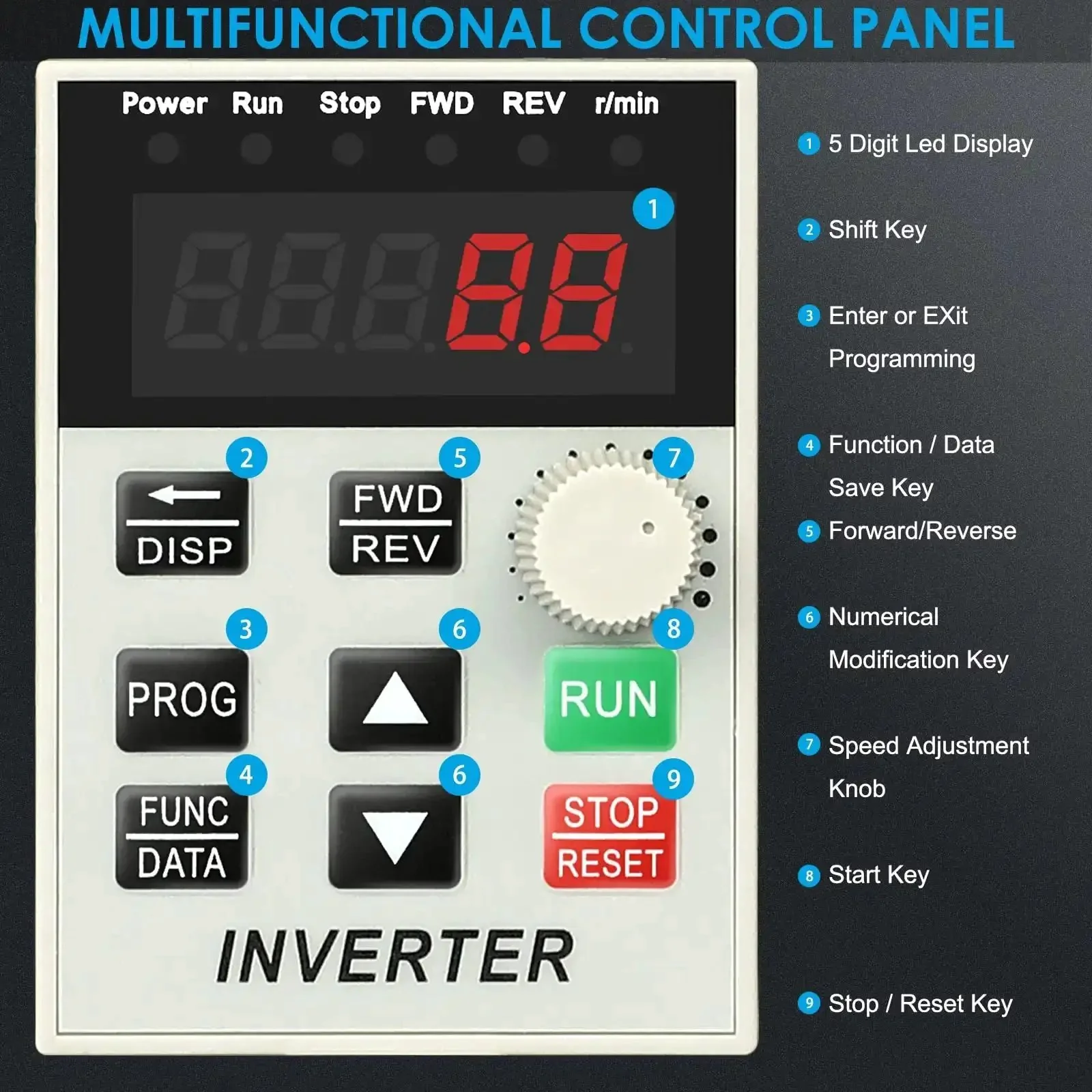 220V Single Phase To 3 Phase VFD Inverter For Spindle Motors, 2.2 kW 3 HP 12 A, Adjustable 0-400 Hz Frequency, 50/60 Hz Input, 220V Output, Compact 4.6 x 5.0 x 6.9 Inch Drive For CNC Machining And Precise Speed Control - Image 6