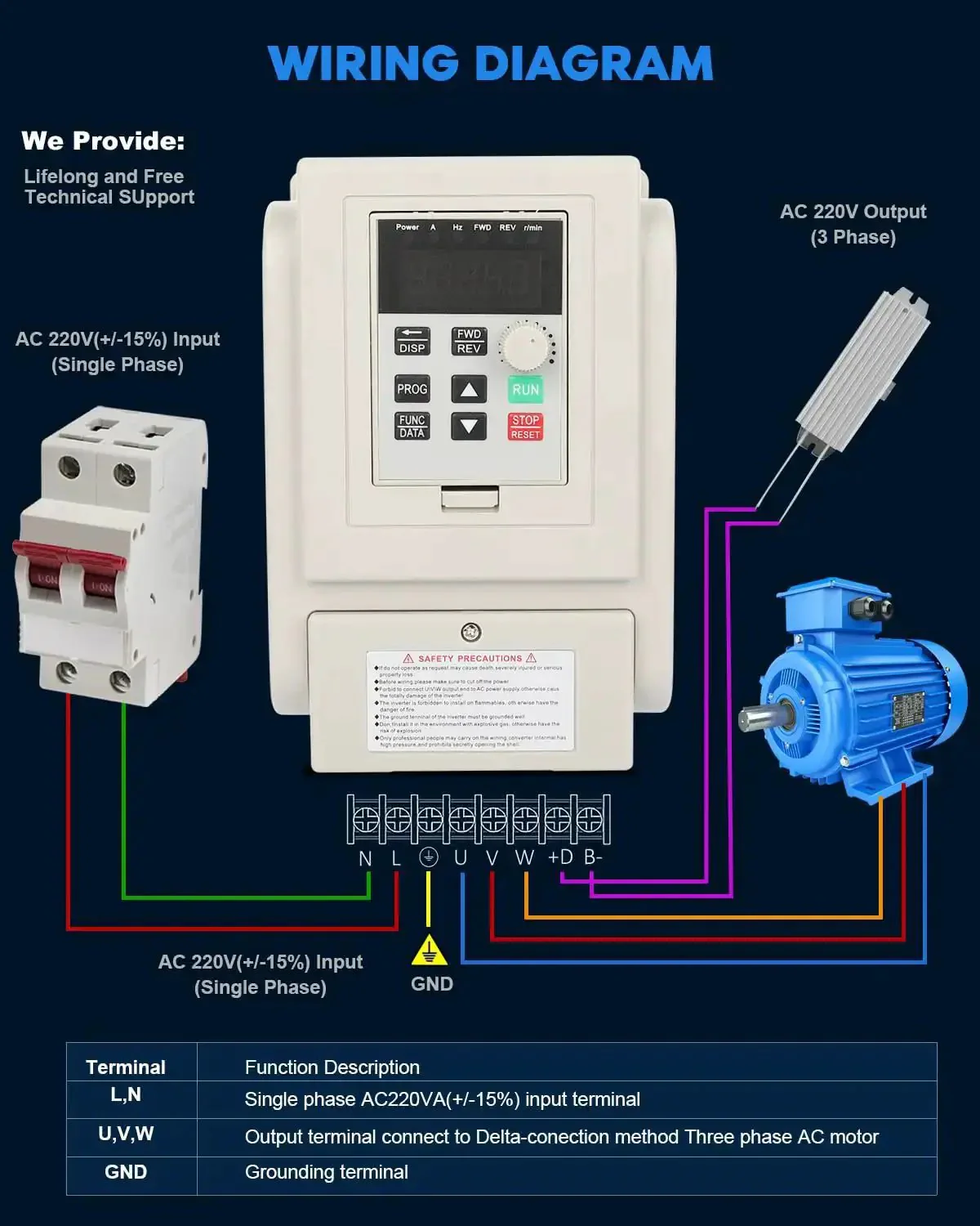 220V VFD Inverter 4KW 6HP 20A Variable Frequency Drive for Spindle Motors Single Phase to Three Phase Converter DIY Friendly CNC Machine Speed Control - Image 7