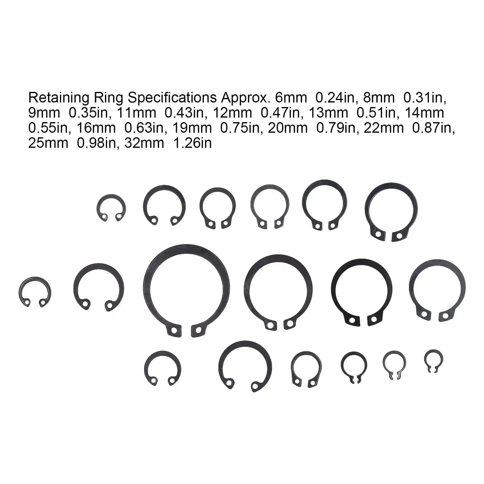 225 Pcs Circlip Snap Ring Kit Retaining Clip Fastener Set For Machinery And Rigs High Temp Rubber Alloy Steel Durable Open End Design For Quick Groove Snaps And Secure Easy Fit - Image 3