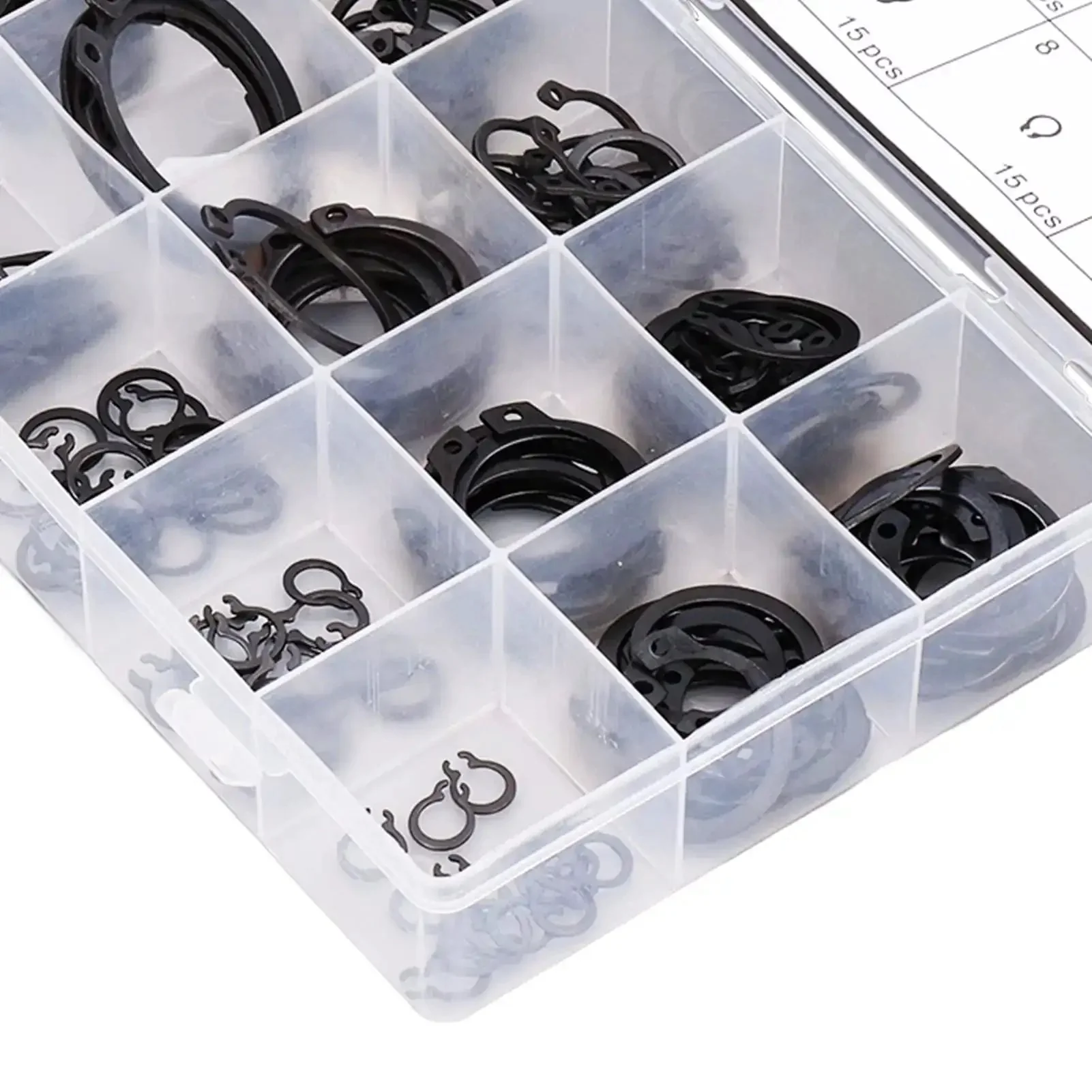 225 Pcs Circlip Snap Ring Kit Retaining Clip Fastener Set For Machinery And Rigs High Temp Rubber Alloy Steel Durable Open End Design For Quick Groove Snaps And Secure Easy Fit - Image 4