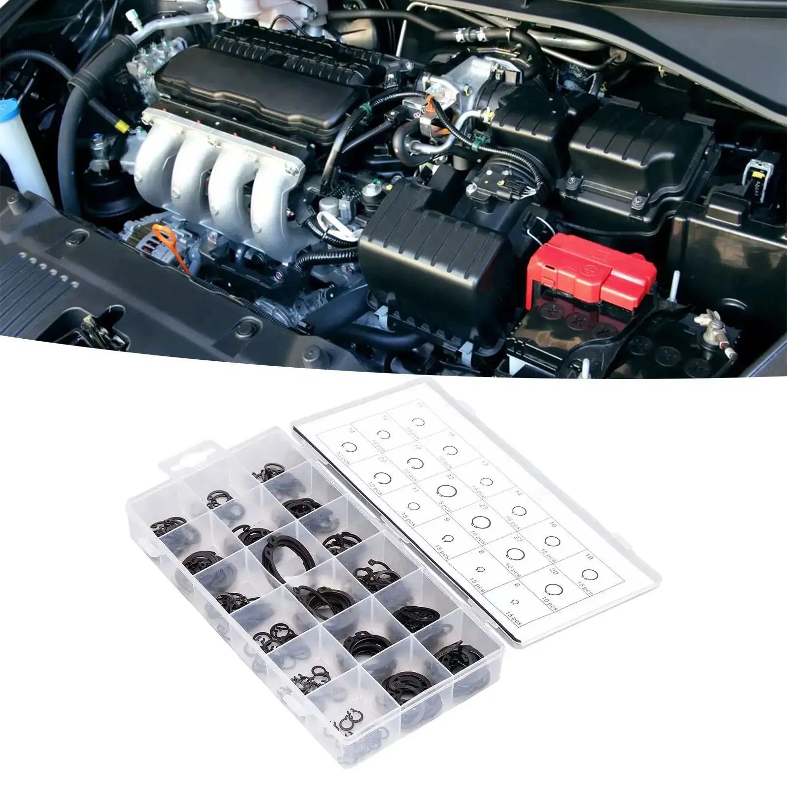 225 Pcs Circlip Snap Ring Kit Retaining Clip Fastener Set For Machinery And Rigs High Temp Rubber Alloy Steel Durable Open End Design For Quick Groove Snaps And Secure Easy Fit - Image 7