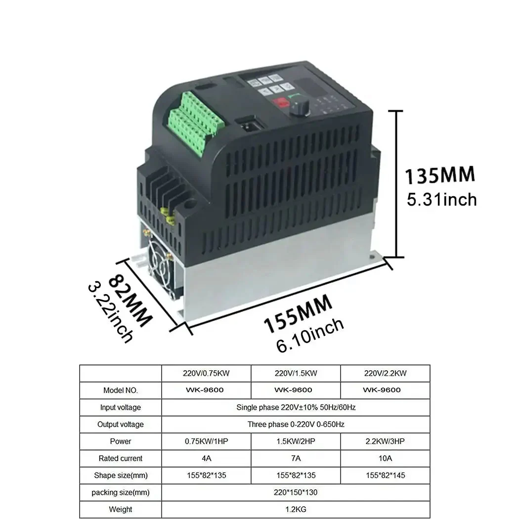 2.2KW 220V VFD Inverter Frequency Converter With Brake For Spindle Motor Speed Control, 1 Phase Input To 3 Phase Output, Easy Install, Durable Variable Frequency Drive For CNC Machines And DIY Projects - Image 7