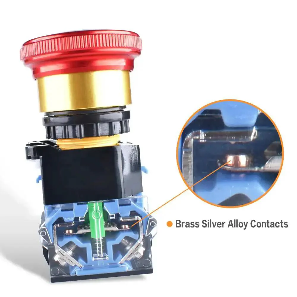 22mm Emergency Stop Button Switch 10A 1NO 1NC Latching Push Button Shut Off 440V Aluminum Alloy E Stop Safety Switch For Industrial Machinery Ideal For Control Panels And Heavy Equipment - Image 2