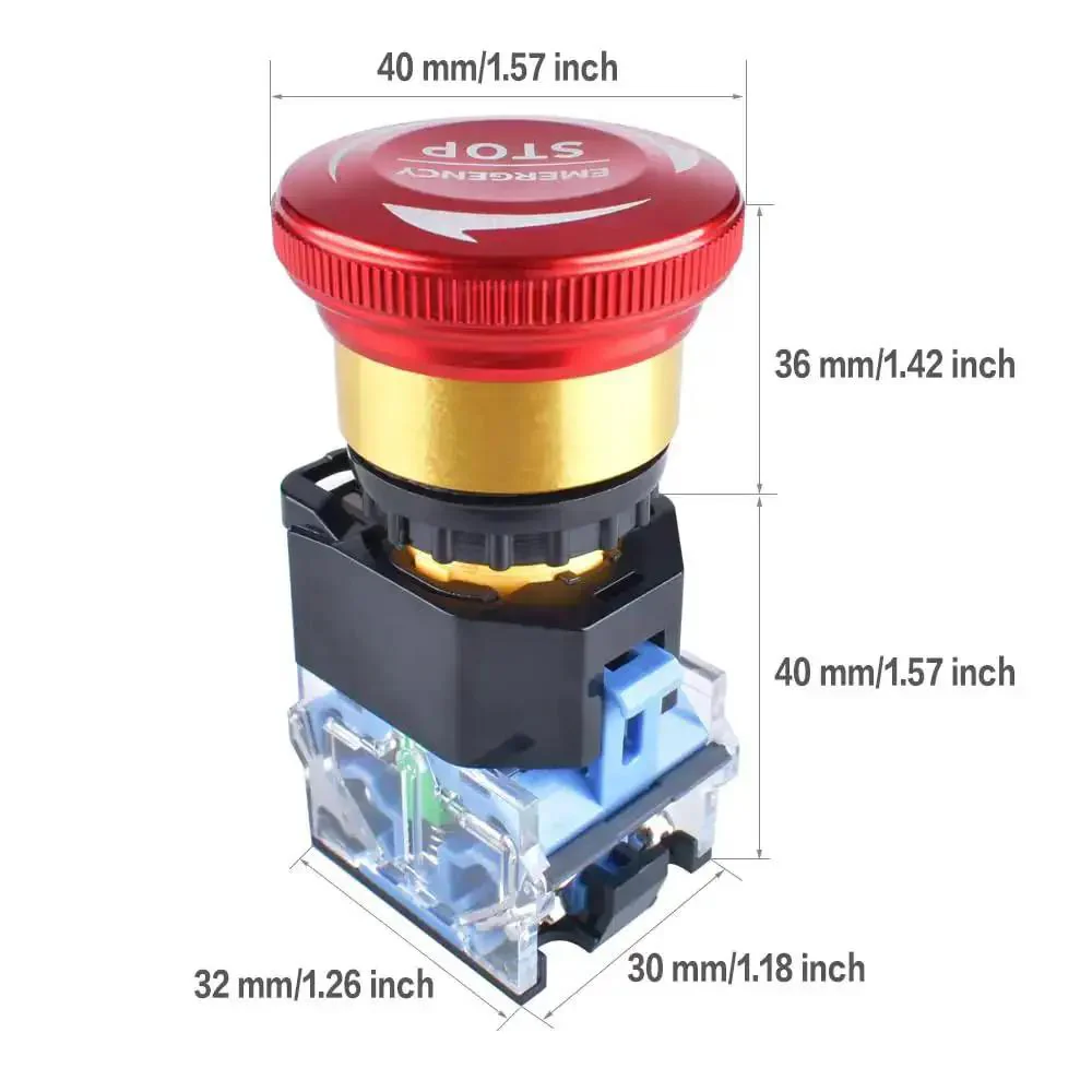 22mm Emergency Stop Button Switch 10A 1NO 1NC Latching Push Button Shut Off 440V Aluminum Alloy E Stop Safety Switch For Industrial Machinery Ideal For Control Panels And Heavy Equipment - Image 4