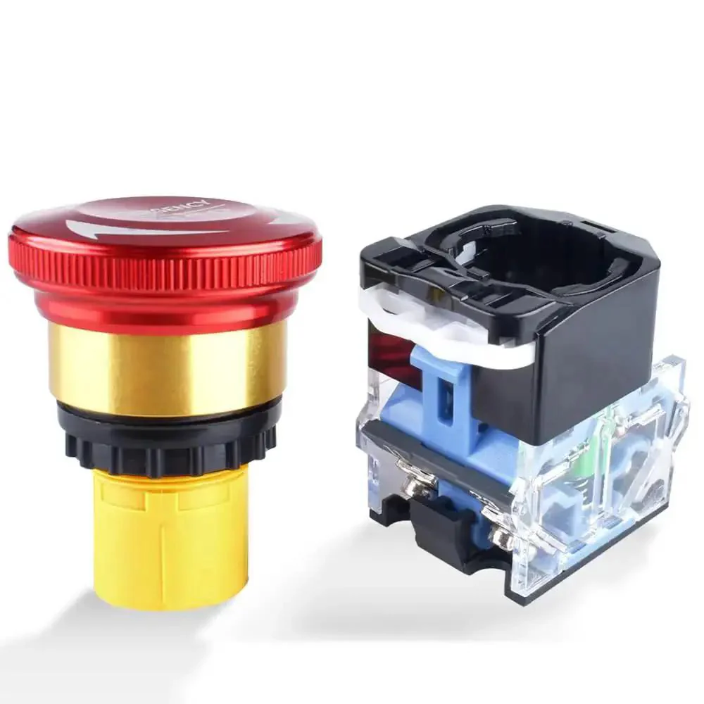 22mm Emergency Stop Button Switch 10A 1NO 1NC Latching Push Button Shut Off 440V Aluminum Alloy E Stop Safety Switch For Industrial Machinery Ideal For Control Panels And Heavy Equipment - Image 5