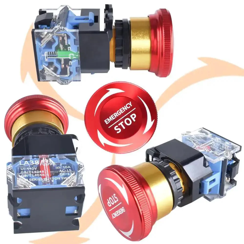 22mm Emergency Stop Button Switch 10A 1NO 1NC Latching Push Button Shut Off 440V Aluminum Alloy E Stop Safety Switch For Industrial Machinery Ideal For Control Panels And Heavy Equipment - Image 6