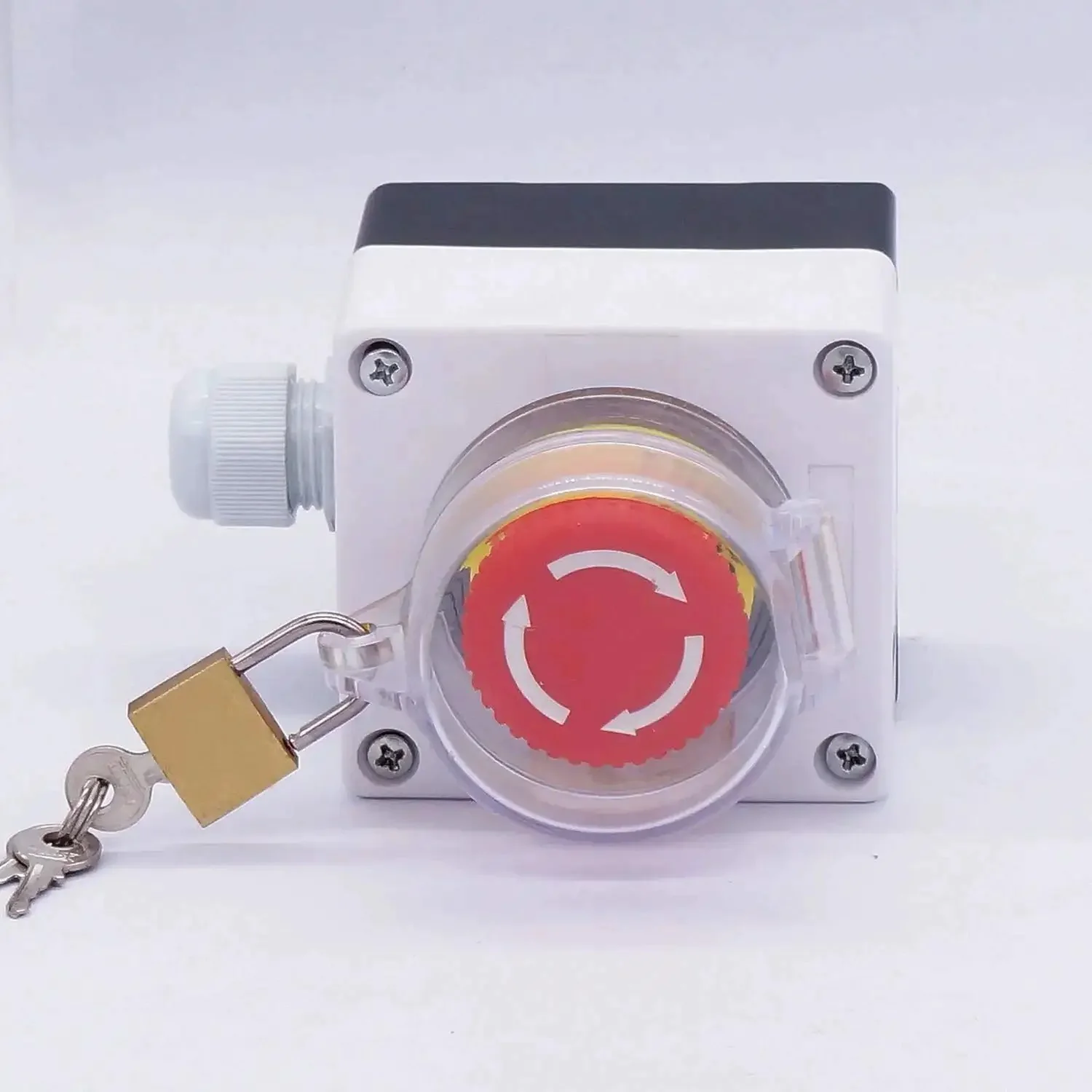 22mm Emergency Stop Push Button Switch With Red Mushroom Latching Design Station Box Cover 2 NC 10A 440V Key Lock Stop Box For Industrial Control Durable Push Button Switch With Protective Cover - Image 6