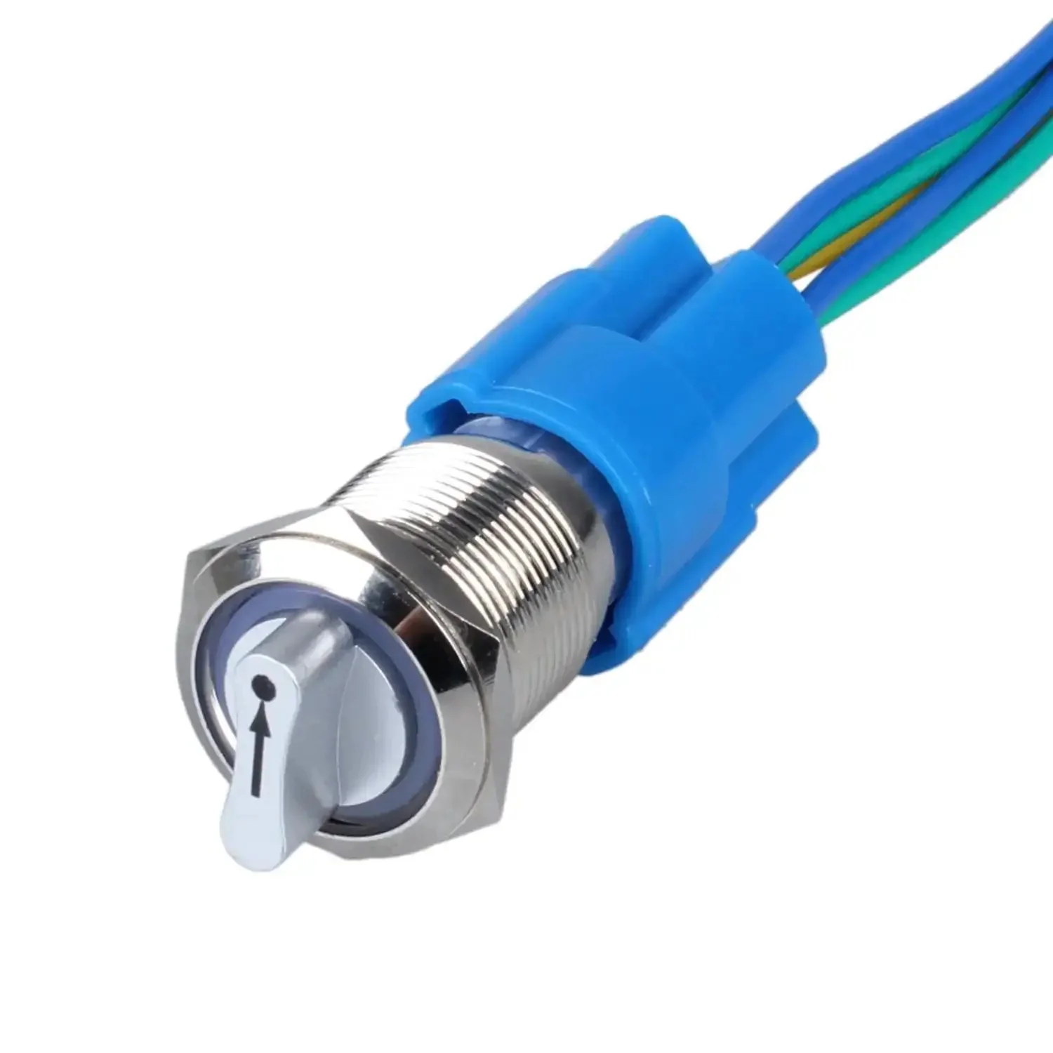 22mm Latching Selector Rotary Switch Three Position With 2NO 2NC Contacts, 12-24VDC, ON Off On, Waterproof Anti Vandal Metal Switch With Socket Without LED
