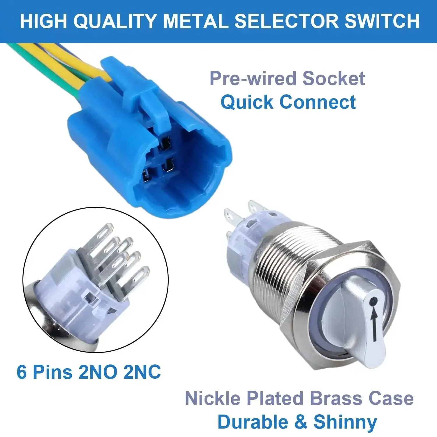 22mm Latching Selector Rotary Switch Three Position With 2NO 2NC Contacts, 12-24VDC, ON Off On, Waterproof Anti Vandal Metal Switch With Socket Without LED - Image 7