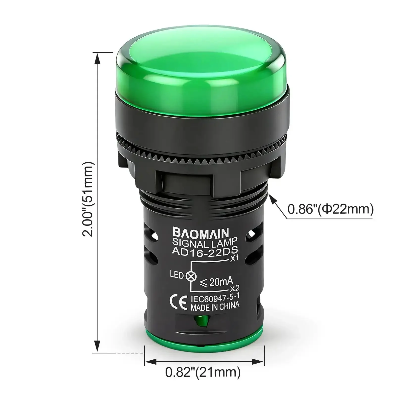 22mm LED Industrial Indicator Light 110V AC Pilot Signal Lamp For Industrial Machinery Control Circuits No Fuss 7/8 Inch Panel Mount With Screw Terminal Green 2 Pack - Image 9