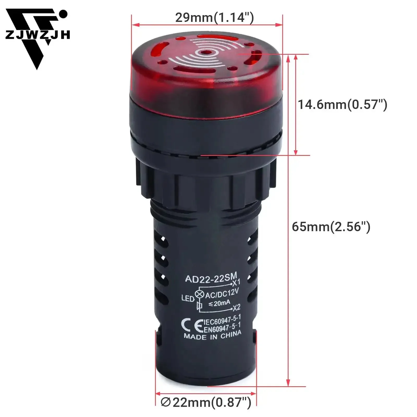 22mm Piezo Buzzer With Red Indicator Light 12V DC AC LED 7/8 Inch Mount Intermittent Beep Alarm Flash Signal For Electrical Control Panel DIY 2 Pack Built Tough Flame Resistant Housing Easy Install - Image 4