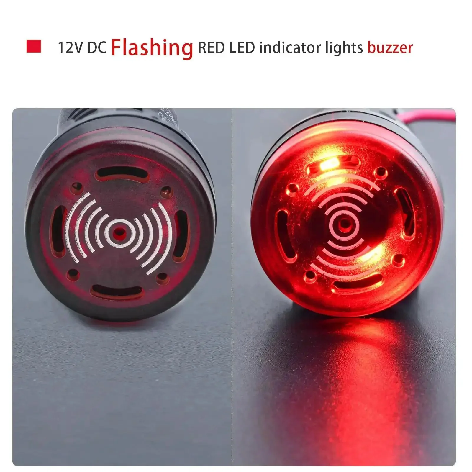 22mm Piezo Buzzer With Red Indicator Light 12V DC AC LED 7/8 Inch Mount Intermittent Beep Alarm Flash Signal For Electrical Control Panel DIY 2 Pack Built Tough Flame Resistant Housing Easy Install - Image 5