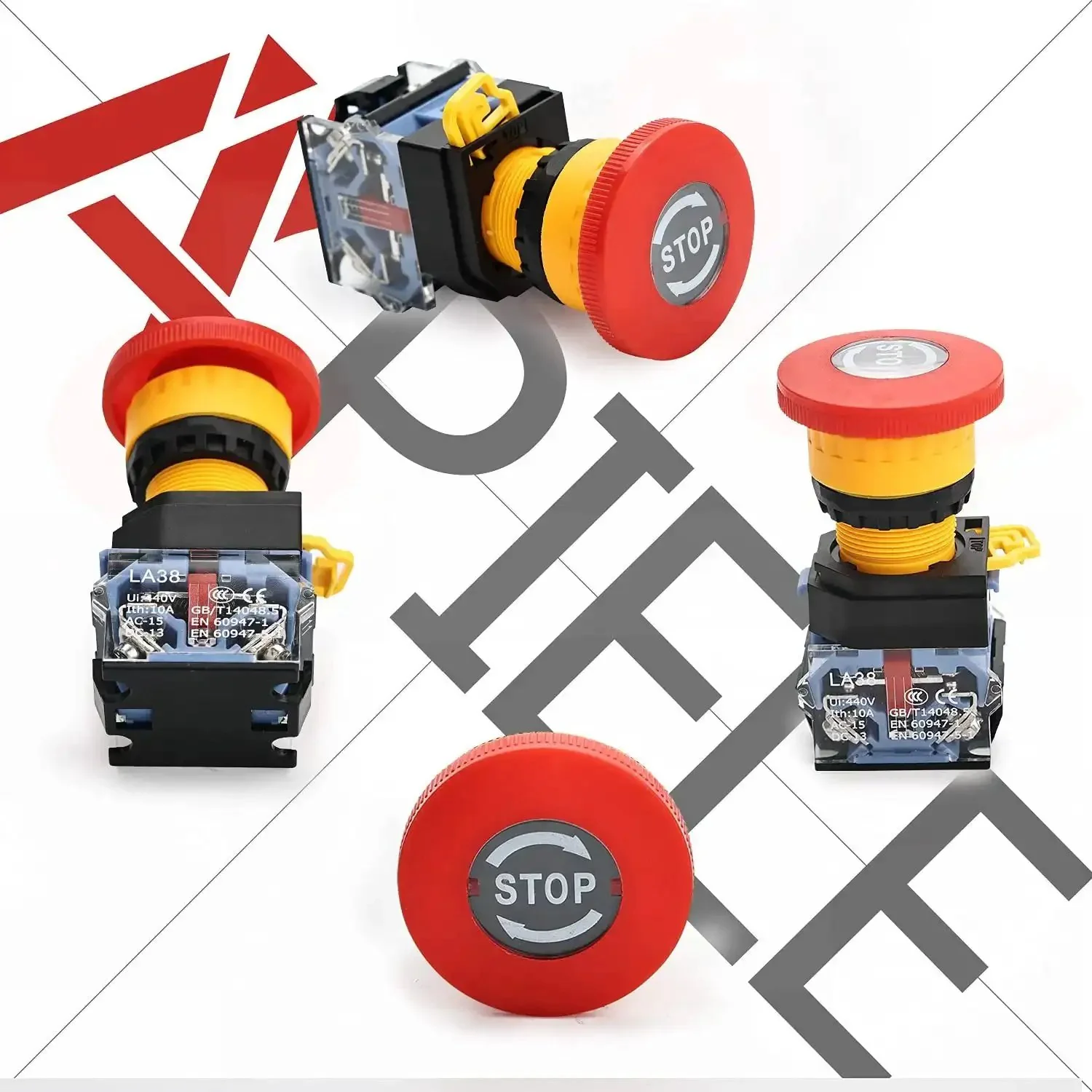 22mm Red Emergency Stop Push Button Switch With Mushroom Head Stop Signal 1NO1NC 600V 10A Type B Latching Push Lock Turn To Release Heavy Duty Electric Control Button - Image 6