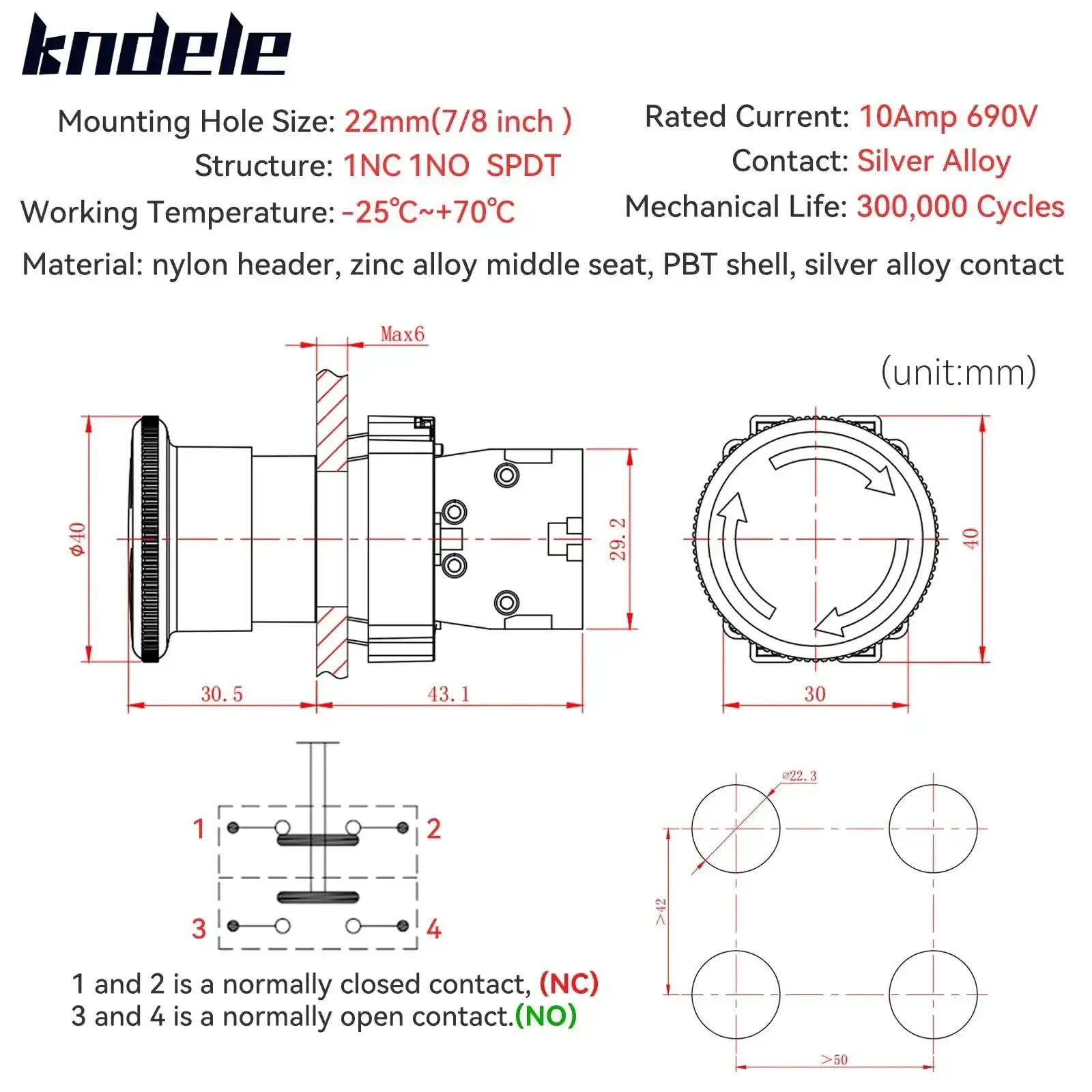 22mm Red Mushroom Emergency Stop Button Switch IP65 Waterproof SPDT With 1NO 1NC Contacts 10A 600V Push To Lock Turn To Release Self Locking Heavy Duty Outdoor Use Tough As Nails - Image 6