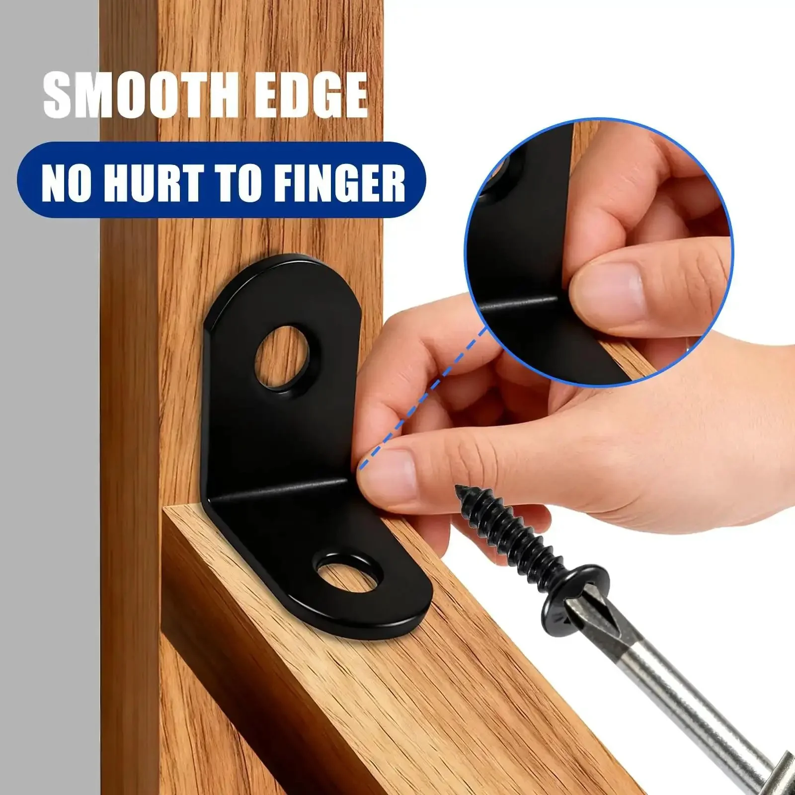 22Pc L Bracket Corner Brace Set Black Stainless Steel 90 Degree Right Angle Brackets With 44 Screws And Storage Tin For Shelves Wood Furniture Cabinets Drawers Diy Projects - Image 3