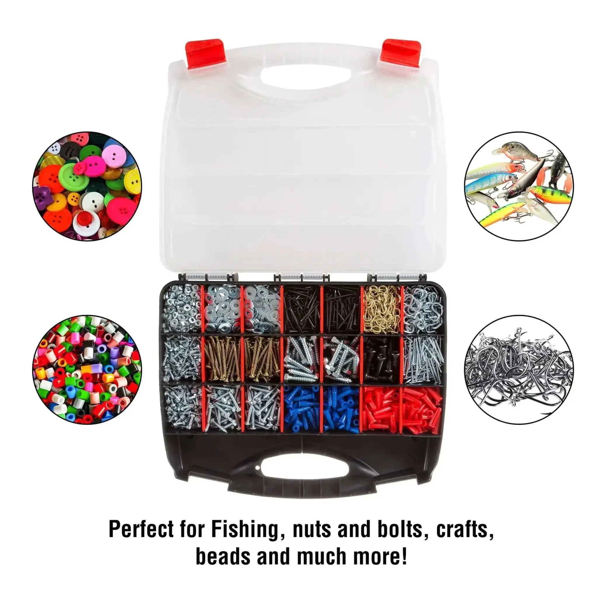 23 Compartment Small Parts Organizer Box With Removable Dividers And Secure Latches For Nuts Bolts Screws Beads Jewelry Tackle And More Grab And Go Portable Plastic Storage Case - Image 3