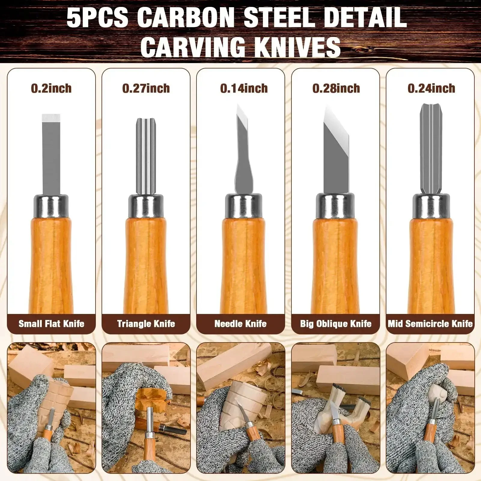 23 Piece Wood Carving Set For DIYers With 4 Large Knives 5 Detail Knives 9 Basswood Blocks Polishing Compound Leather Strop Gloves And Instruction Manual Portable Case For Beginners And Pros - Image 5