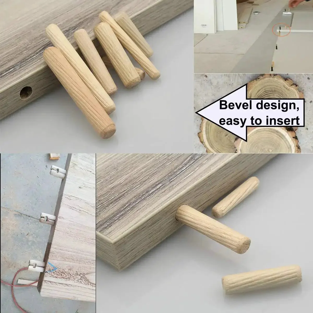 230 Piece Grooved Wooden Dowel Pins Set In One Quarter Five Sixteenth And Three Eighth Inch For Crafts Furniture And Handy DIY Projects With Fluted Bevel Edges For Easy Insertion And Strong Tight Fastening - Image 3