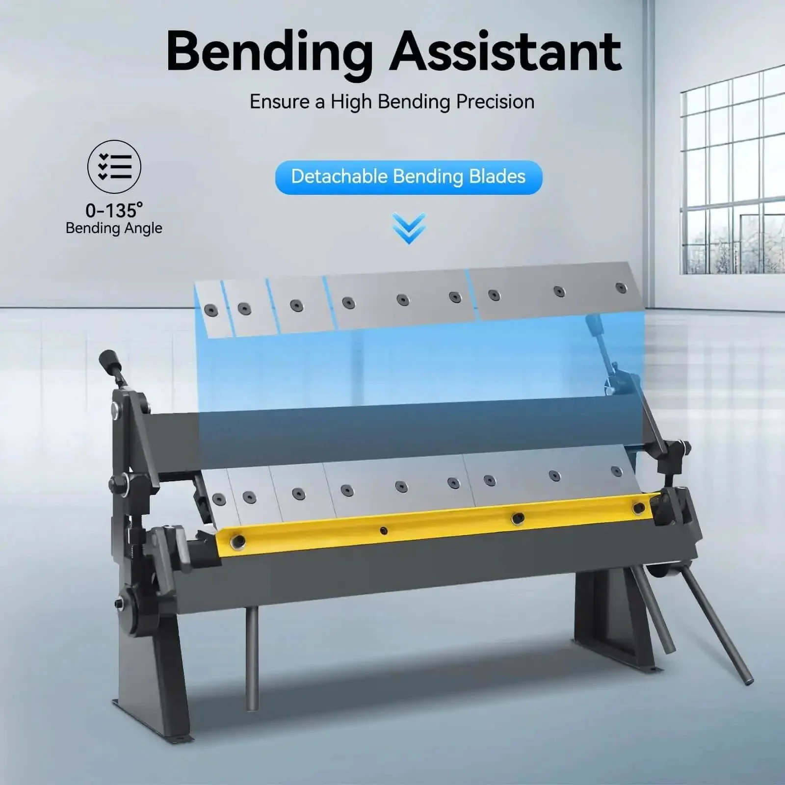 24 Inch Pan And Box Brake Portable Metal Bender With 0 To 135 Degree Bending For Carbon Steel Aluminum Copper Heavy Duty Workhorse Industrial Tool With Removable Fingers And Easy Adjustable Angle - Image 6