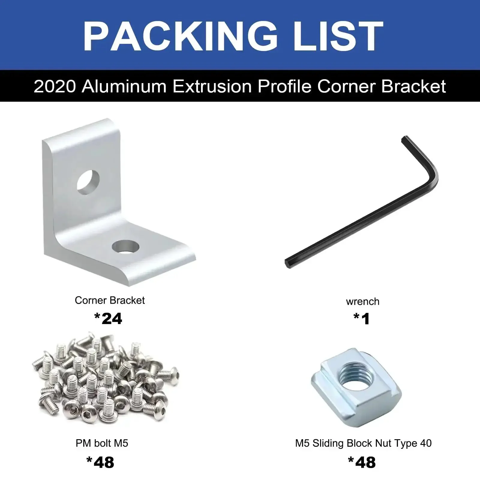 24 Pack 2020 Corner Bracket Connectors For 20x20 Aluminum Extrusion ,  90 Degree Angle Brackets With T Nuts And Screws, Wrench Included, Silver DIY Hardware Kit For Aluminum Framing And Projects - Image 5