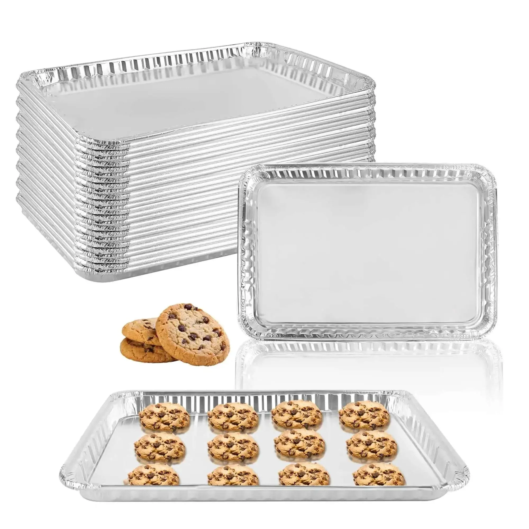 24 Pack Aluminum Disposable Cookie Sheets 16 By 11 Inch For Baking And Roasting Grilling Pans Nonstick Oven Safe Tin Foil Trays Great For Cakes Brownies And Roasts