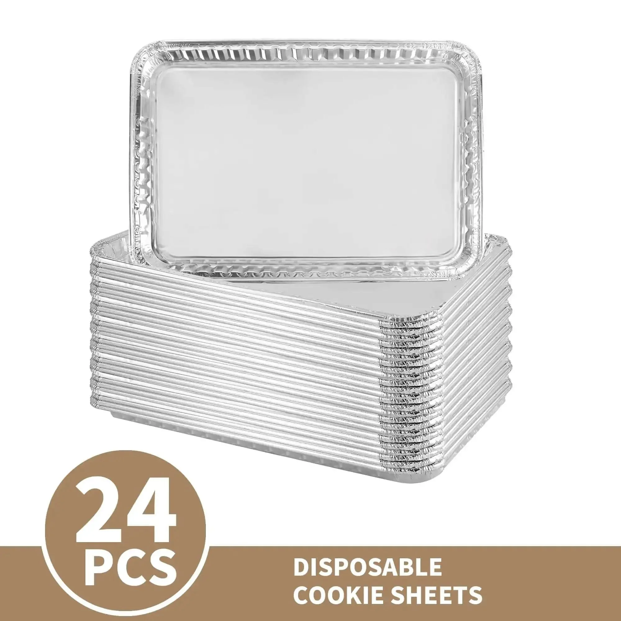 24 Pack Aluminum Disposable Cookie Sheets 16 By 11 Inch For Baking And Roasting Grilling Pans Nonstick Oven Safe Tin Foil Trays Great For Cakes Brownies And Roasts - Image 2