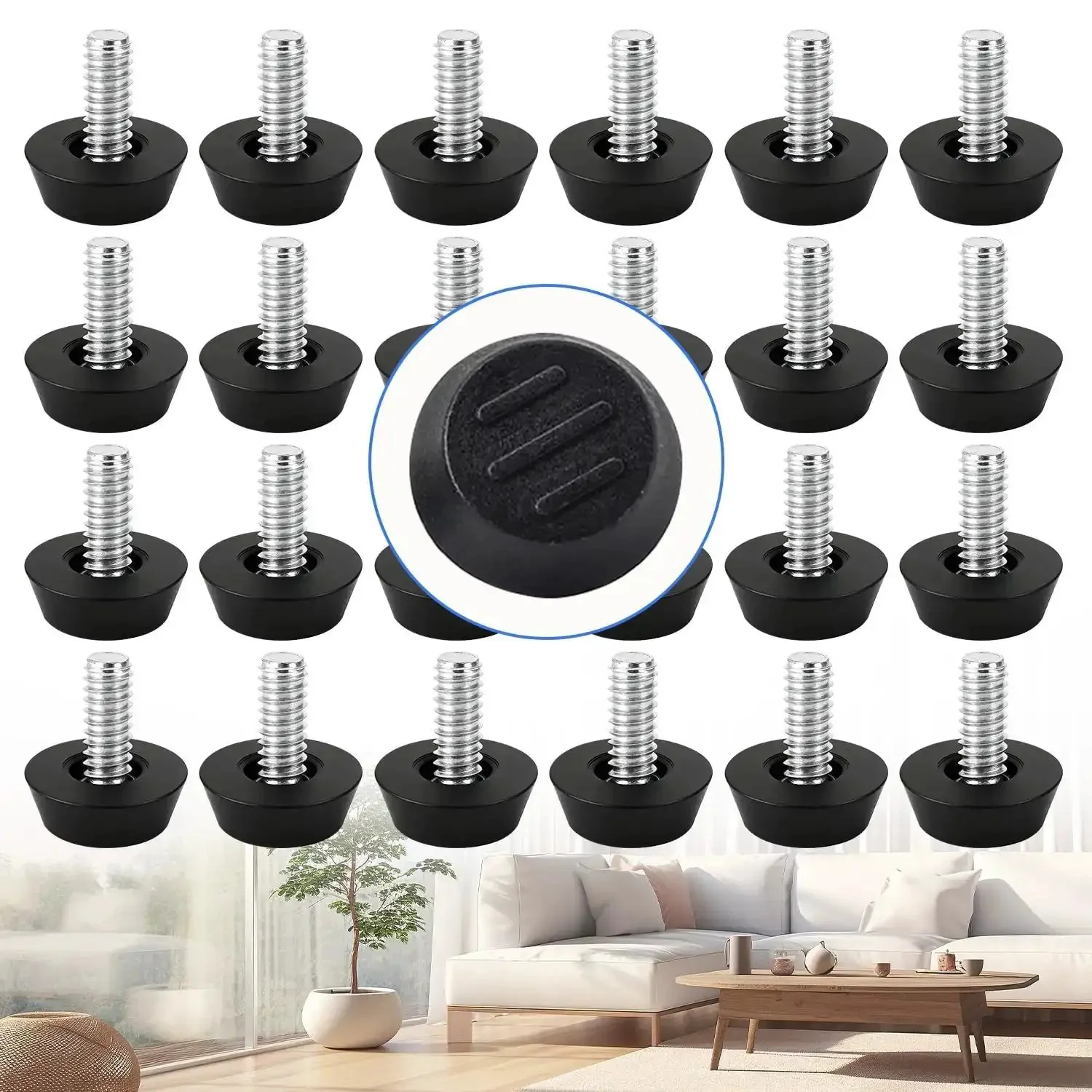 24 Pack Heavy Duty M6 Threaded Furniture Levelers Screw In Adjustable Leveling Feet For Chairs Tables And Cabinets Legs Built To Last Galvanized Iron With Black Plastic Bases For Stable Support And Floor Protection