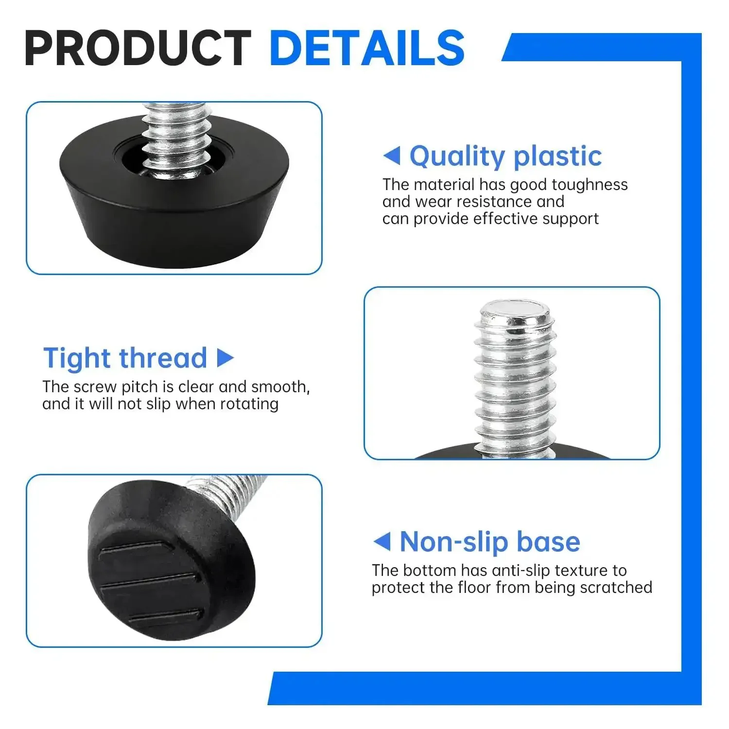 24 Pack Heavy Duty M6 Threaded Furniture Levelers Screw In Adjustable Leveling Feet For Chairs Tables And Cabinets Legs Built To Last Galvanized Iron With Black Plastic Bases For Stable Support And Floor Protection - Image 4