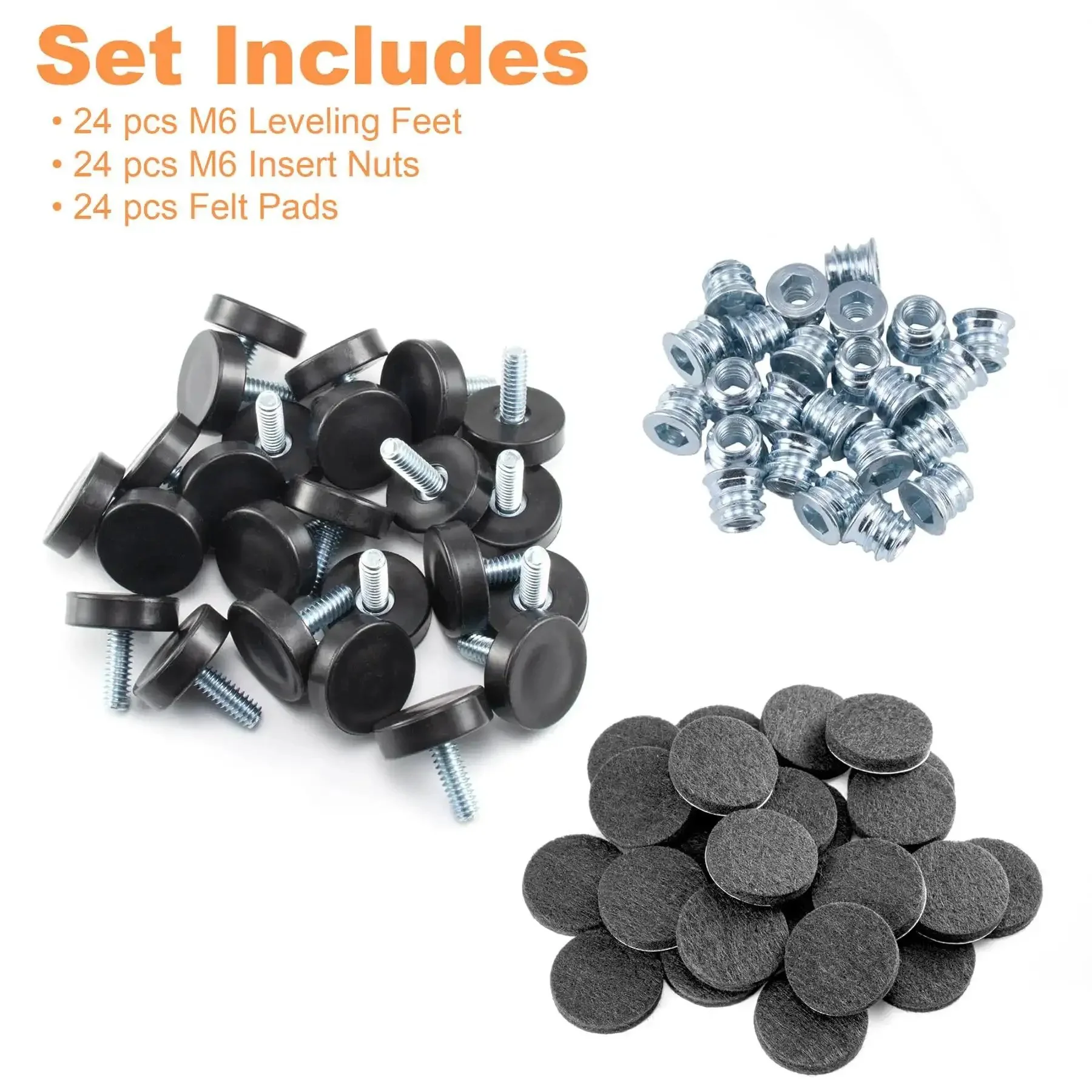 24 Pack M6 Thread Adjustable Furniture Levelers With Self Adhesive Felt Pads 1 Inch Leveling Feet And Floor Protectors For Chairs And Tables On Hardwood Floors Easy Install No Fuss Wobble Free Protection - Image 2