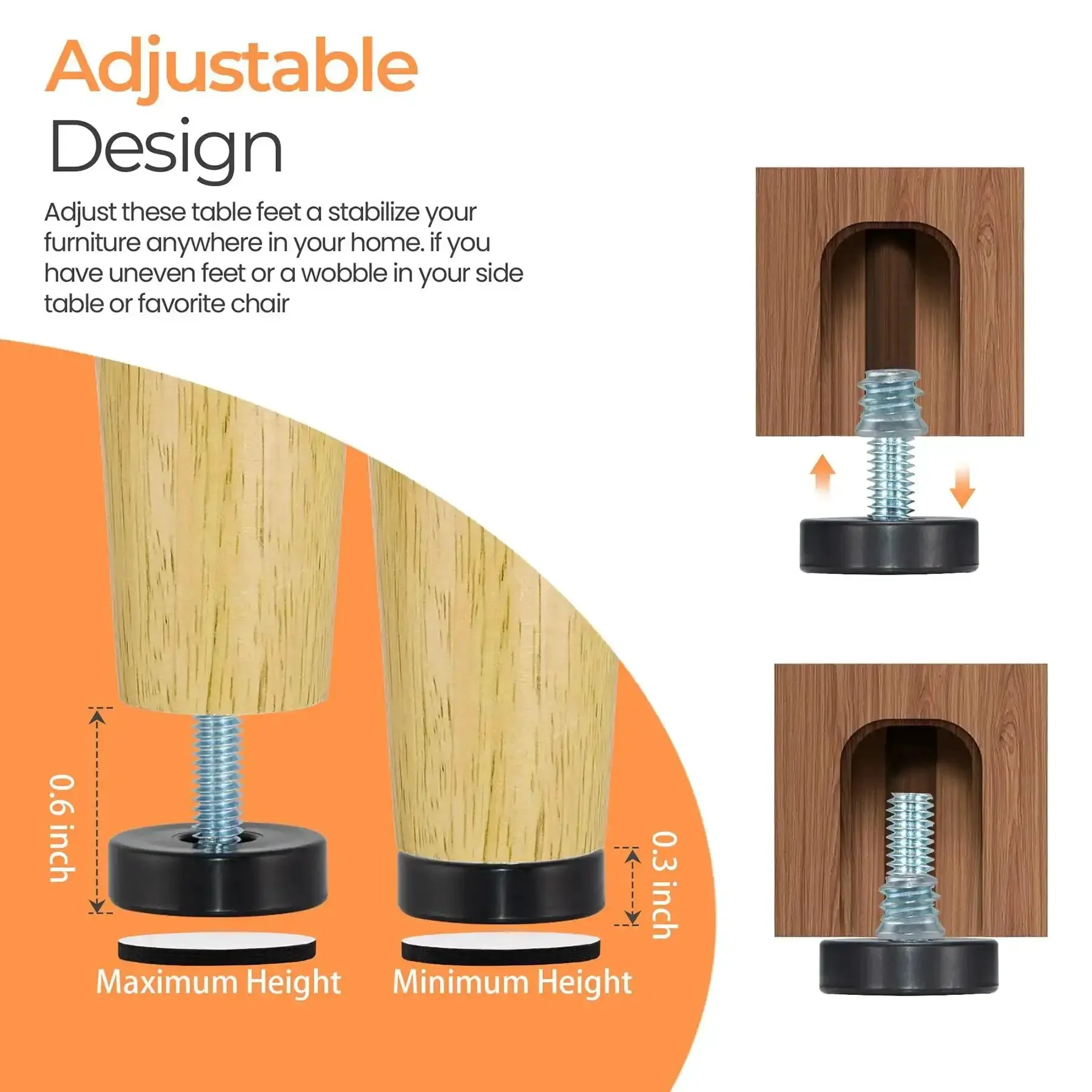 24 Pack M6 Thread Adjustable Furniture Levelers With Self Adhesive Felt Pads 1 Inch Leveling Feet And Floor Protectors For Chairs And Tables On Hardwood Floors Easy Install No Fuss Wobble Free Protection - Image 6