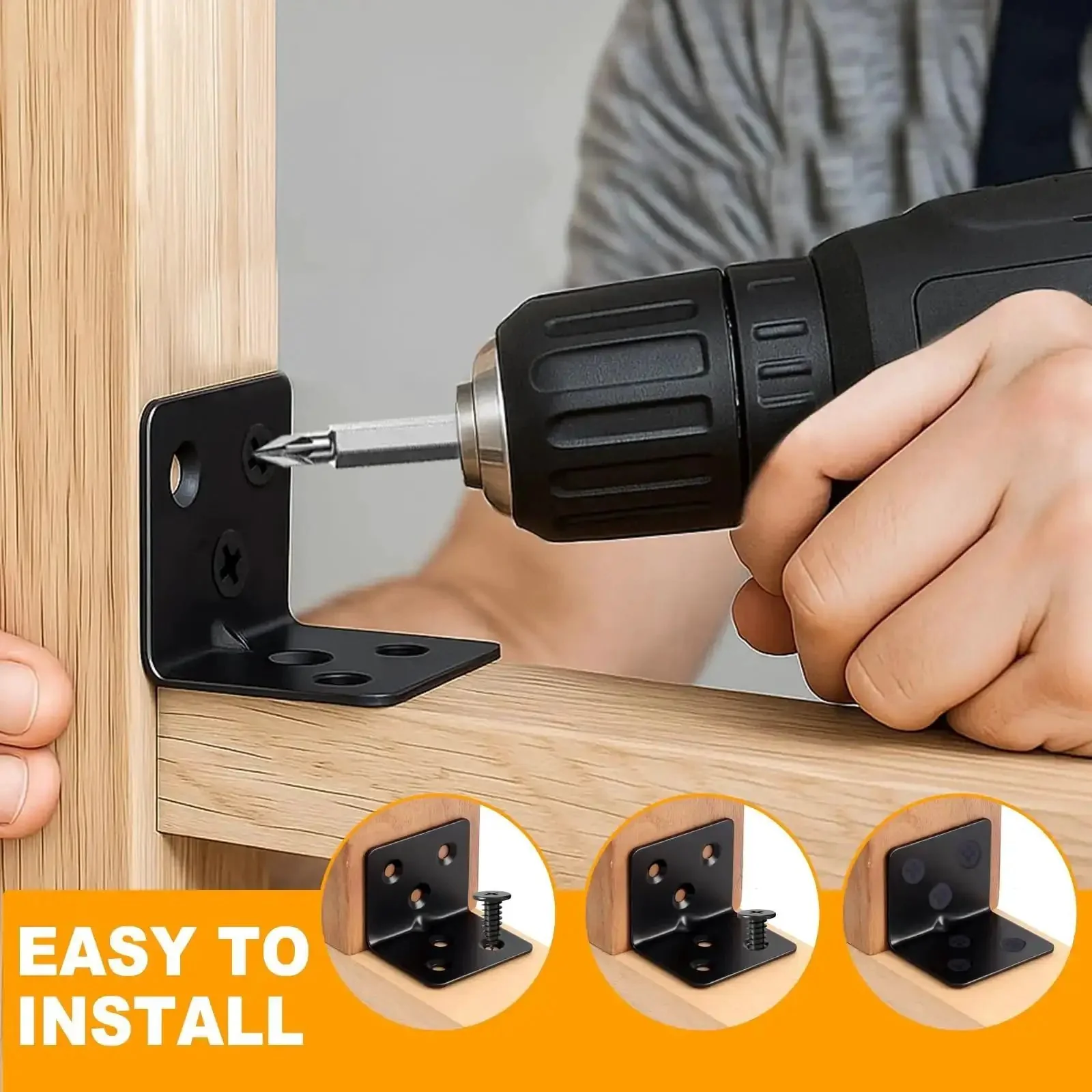 24 Pack Stainless Steel L Brackets Heavy Duty Corner Braces For Wood Furniture And Shelves With Screws Black Metal Angles In Five Sizes 0.79, 1.2, 1.4, 1.57 And 1.97 Inches - Image 2