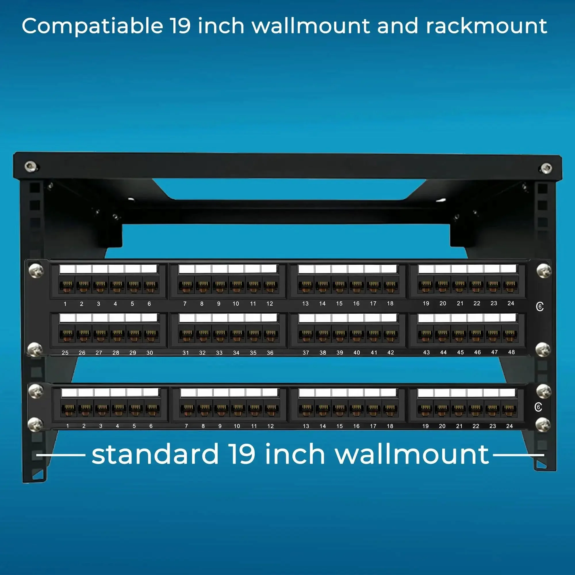 24 Port Cat6 Patch Panel With 10G Ready Ethernet, 19 Inch Rackmount Or Wall Mount, Plug-And-Play Punch Down Block For Cat6 Cat5e Cat5 Cabling, 1U Network Panel, Easy Install, Durable High Density Networking Solution - Image 2
