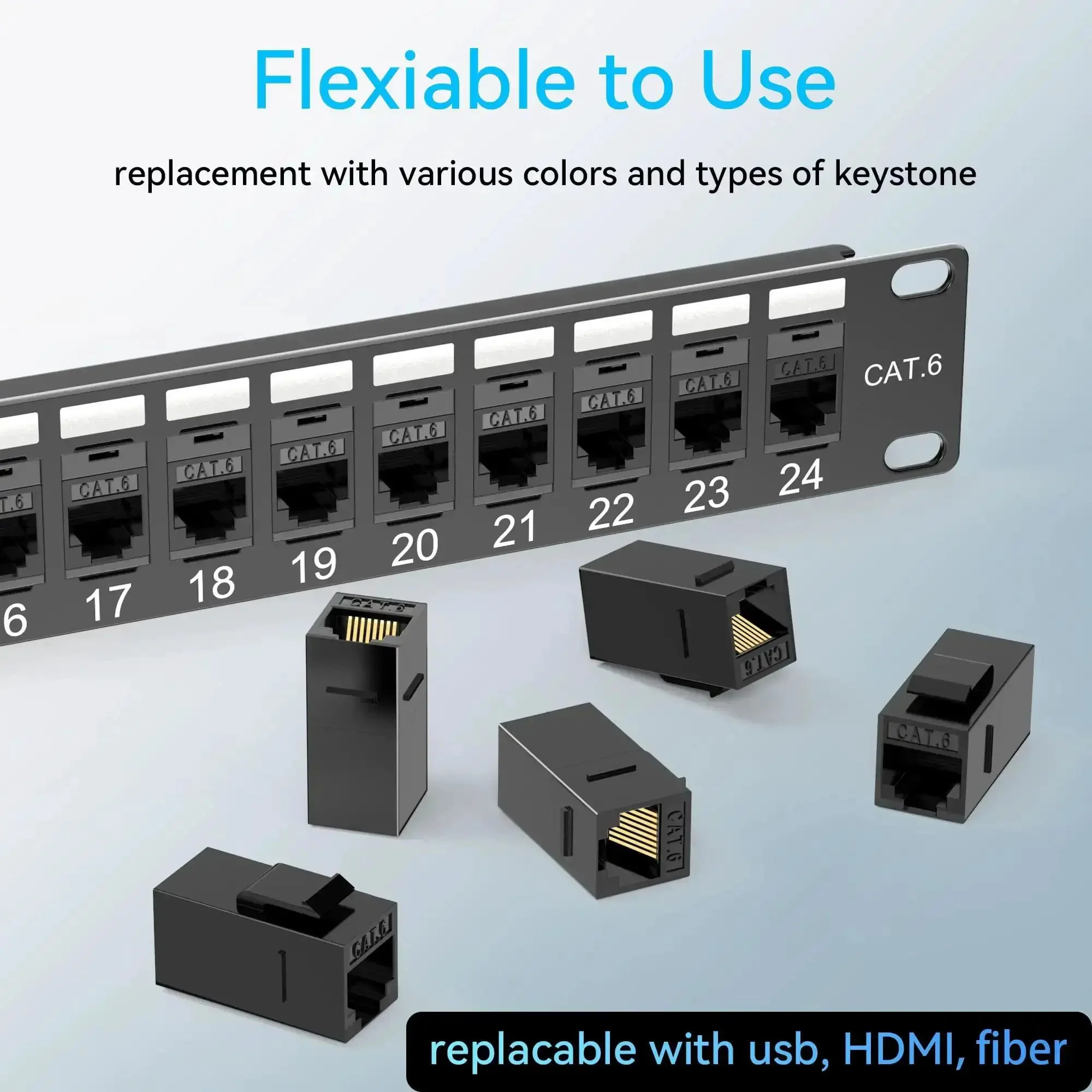 24 Port Cat6 Patch Panel With Keystone Couplers No Punch Down RJ45 Ethernet Patch Panel 1U 19 Inch Time-Saver Network Panel 10G Ready Sturdy Back Bar Ideal For Tight Spaces - Image 3