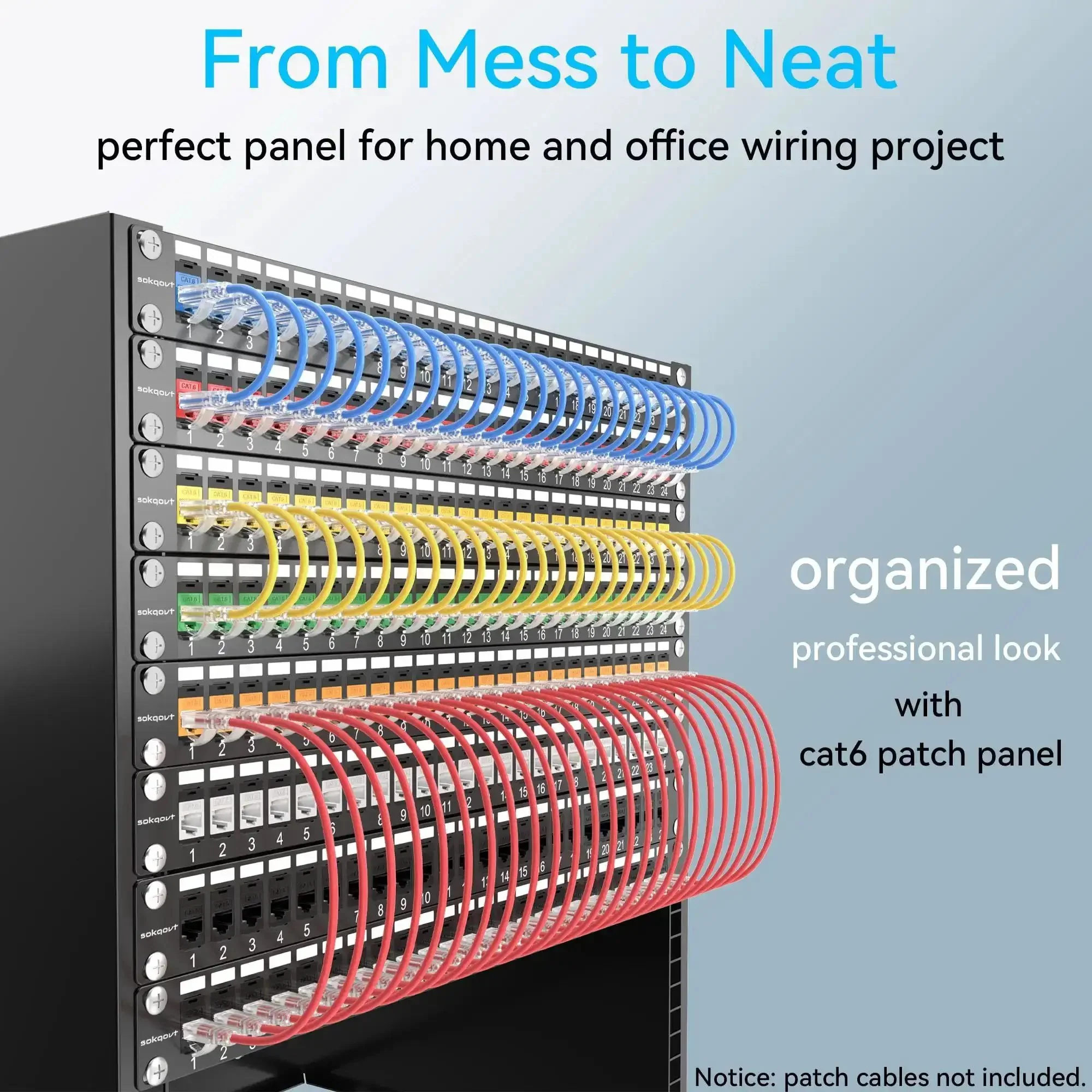 24 Port Cat6 Patch Panel With Keystone Couplers No Punch Down RJ45 Ethernet Patch Panel 1U 19 Inch Time-Saver Network Panel 10G Ready Sturdy Back Bar Ideal For Tight Spaces - Image 5