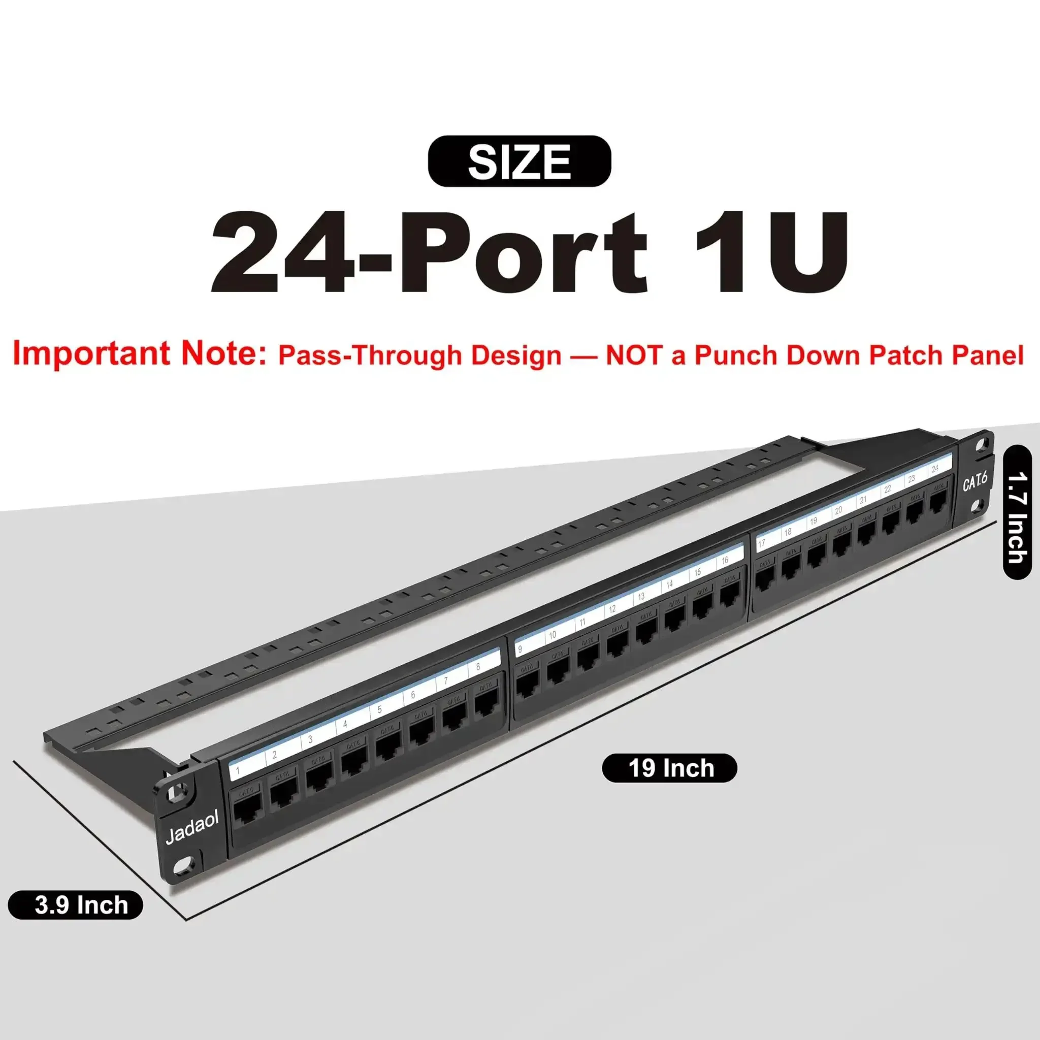24 Port Pass Through Patch Panel For Rackmount Or Wall Mount 19 Inch 1U Cat6 Network Panel Preloaded With 24 Keystone Couplers Plus 1 Spare, 10Gbps Ethernet Panel With Cable Management And Back Bar - Image 5