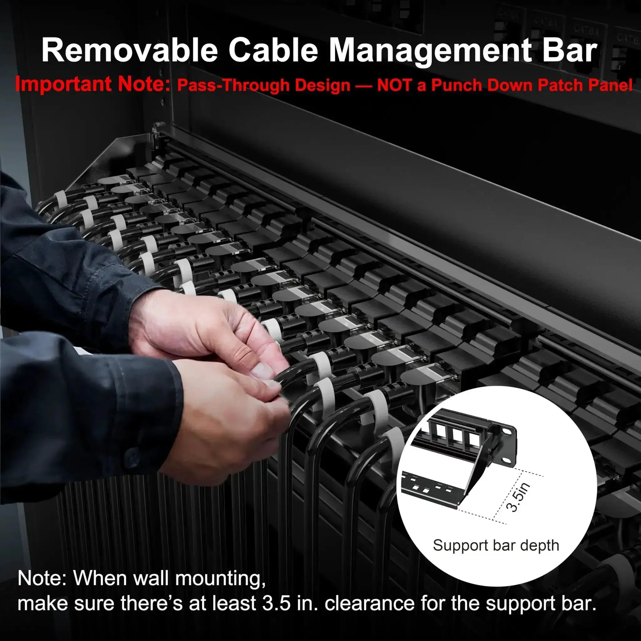 24 Port Pass Through Patch Panel For Rackmount Or Wall Mount 19 Inch 1U Cat6 Network Panel Preloaded With 24 Keystone Couplers Plus 1 Spare, 10Gbps Ethernet Panel With Cable Management And Back Bar - Image 8