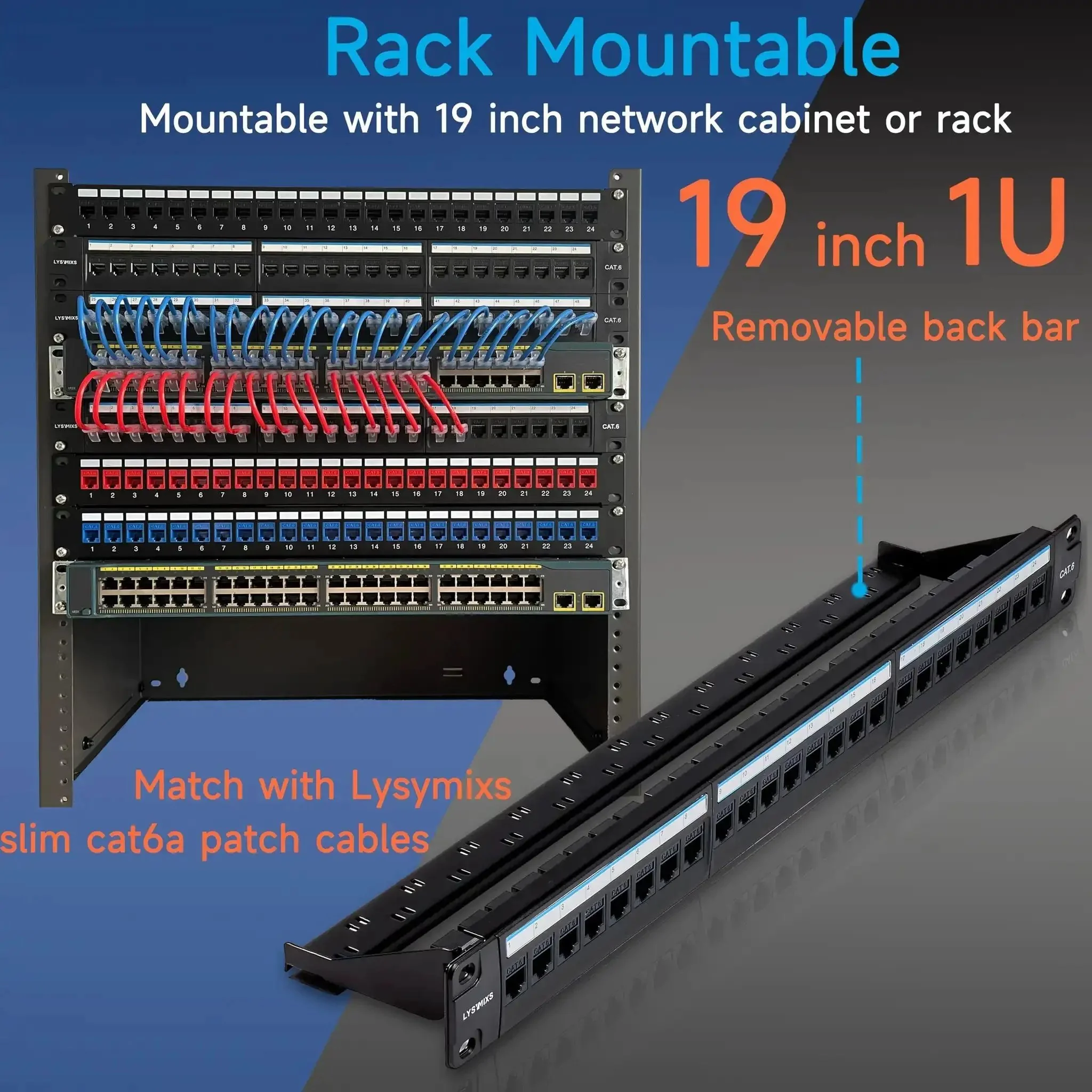 24 Port RJ45 Patch Panel Cat6 Pass Through Patch Panel 19 Inch Inline Keystone Ethernet Network Panel With Back Bar For Easy Plug And Play Home Office Cabling And Through Coupler - Image 2