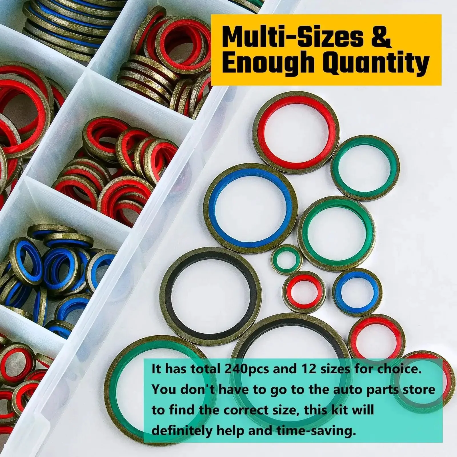 240 Pc All In One NBR Metal Bonded Sealing Washer Kit With 12 Sizes For Hydraulic And Oil Pipe Seals Gaskets Metric O Ring Set Heavy Duty Durable Anti Static High Pressure Oil Resistant - Image 6