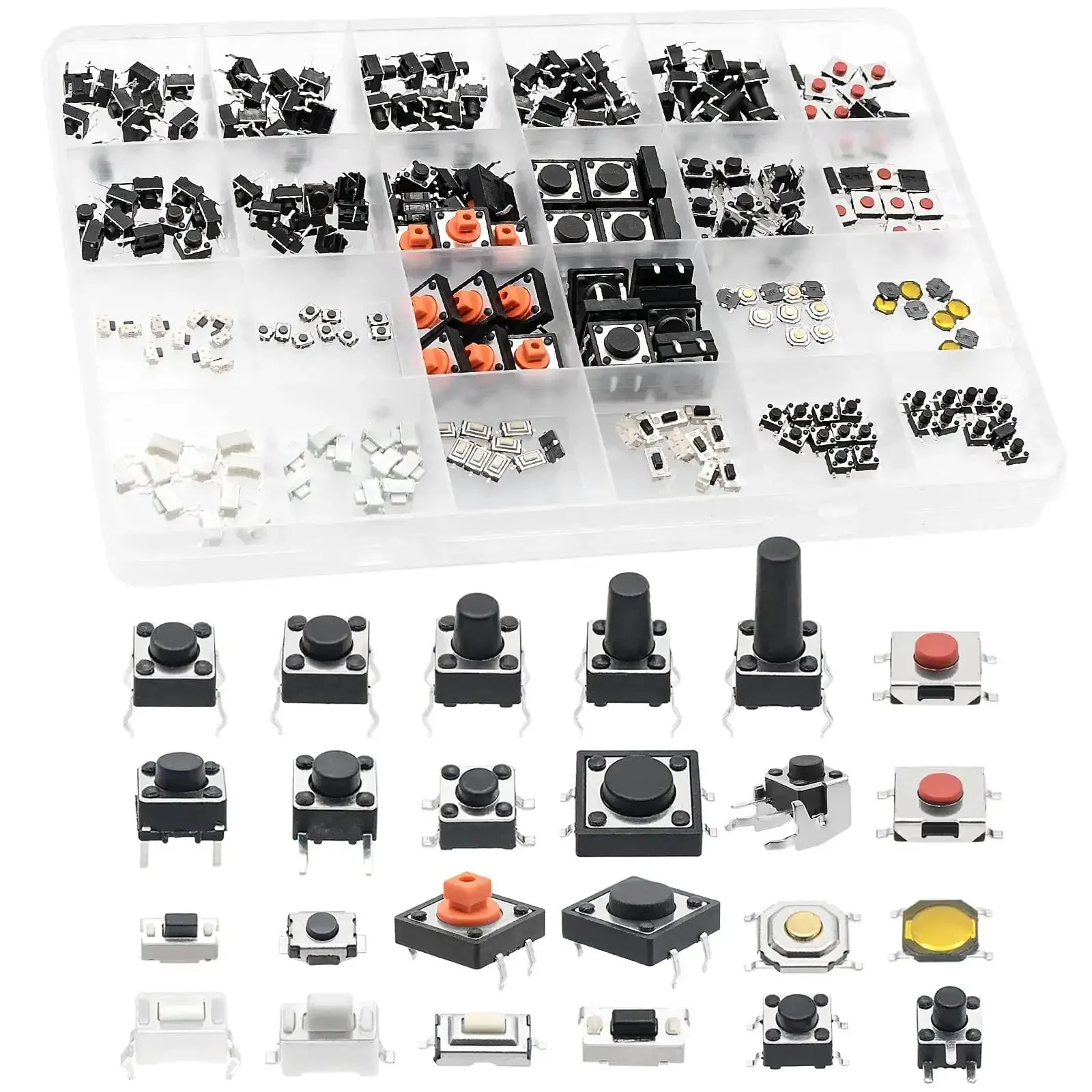 240 Piece Micro Momentary Tactile Push Button Switches Assortment Kit With 24 Value Options Black Color Ideal Go To Gear For DIY Electronics Prototyping, Tinkering, Arcade Builds And Quick Repairs