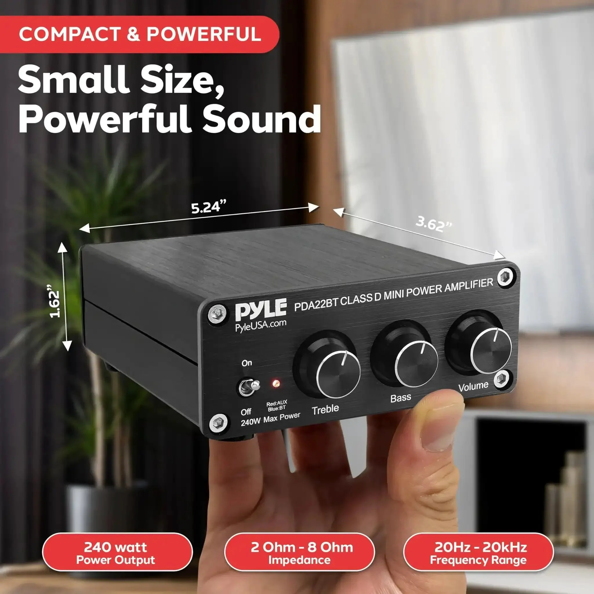 240W Mini Bluetooth Home Stereo Amplifier With 2 Channel Output, Compact Micro Receiver, Bass And Treble Controls, Power Supply Included, Ideal For Passive Speakers At Home, Garage Or Desktop - Image 6