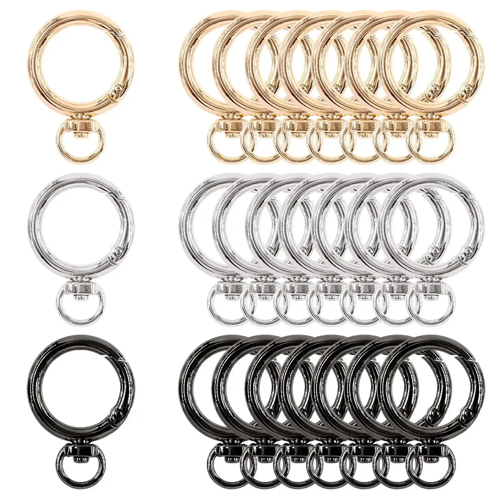 24Pcs Round Spring Clips Kit With Swivel Snap Hooks O Rings D Rings Buckles In 3 Colors 20Mm Inside Diameter Three Quarter Inch For Diy Crafting Jewelry Making Bags Belts And More