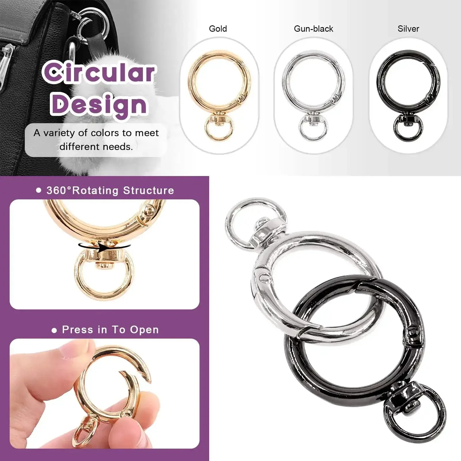 24Pcs Round Spring Clips Kit With Swivel Snap Hooks O Rings D Rings Buckles In 3 Colors 20Mm Inside Diameter Three Quarter Inch For Diy Crafting Jewelry Making Bags Belts And More - Image 4