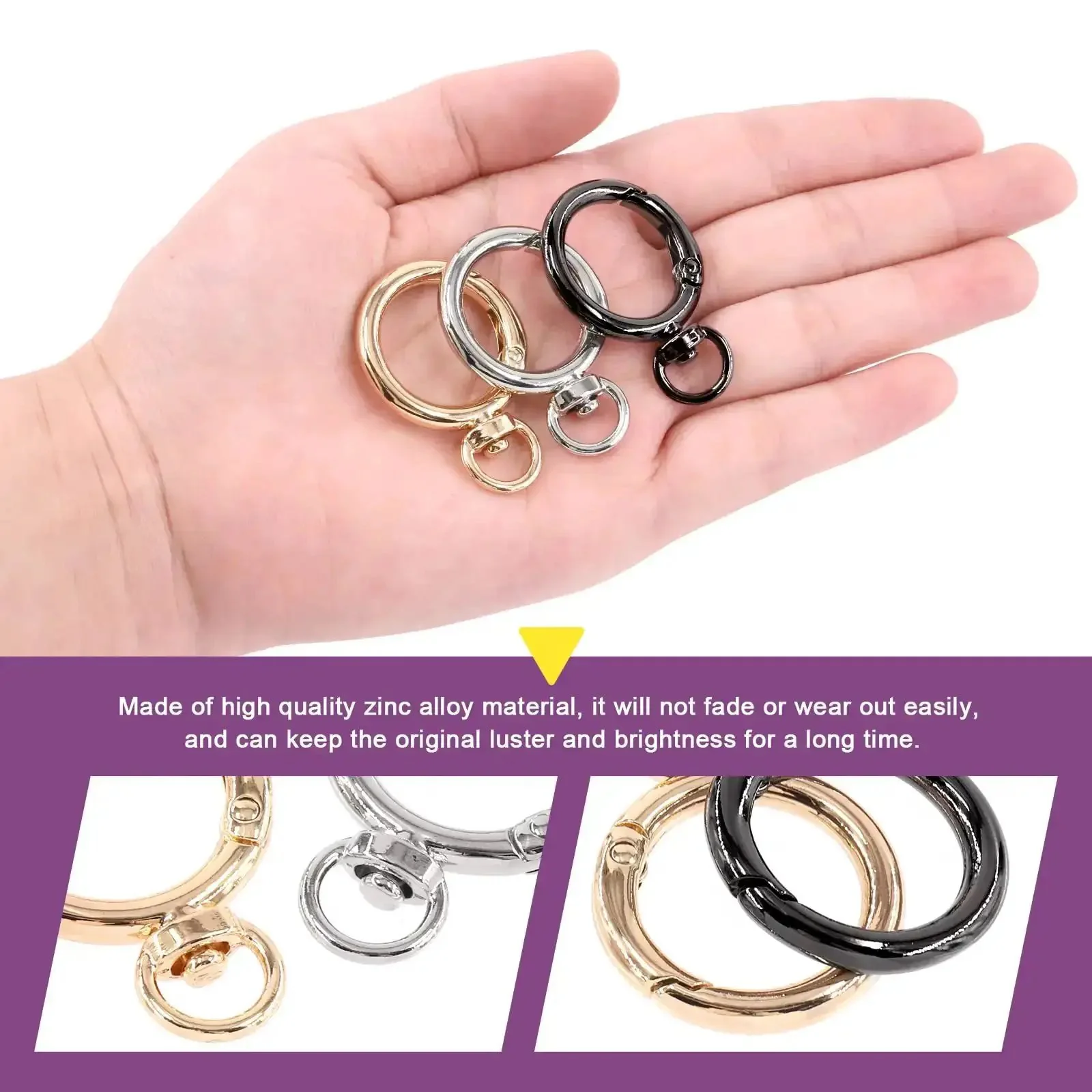 24Pcs Round Spring Clips Kit With Swivel Snap Hooks O Rings D Rings Buckles In 3 Colors 20Mm Inside Diameter Three Quarter Inch For Diy Crafting Jewelry Making Bags Belts And More - Image 5