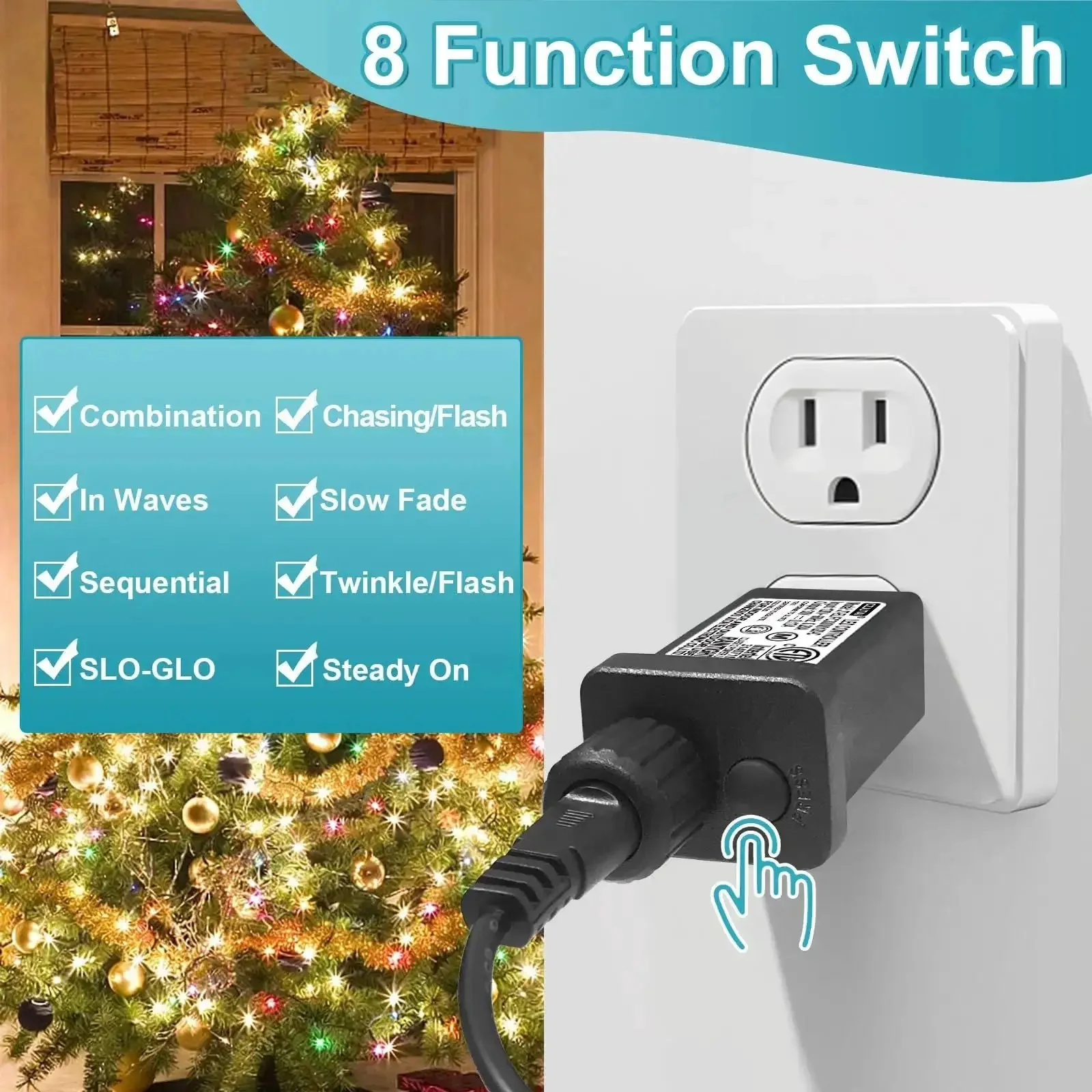24V 0.3A LED Transformer Power Supply With 8 Modes IP44 Waterproof Low Voltage Class 2 Transformer US Plug For Quick And Easy Plug And Play Christmas Lights And String Lights - Image 3