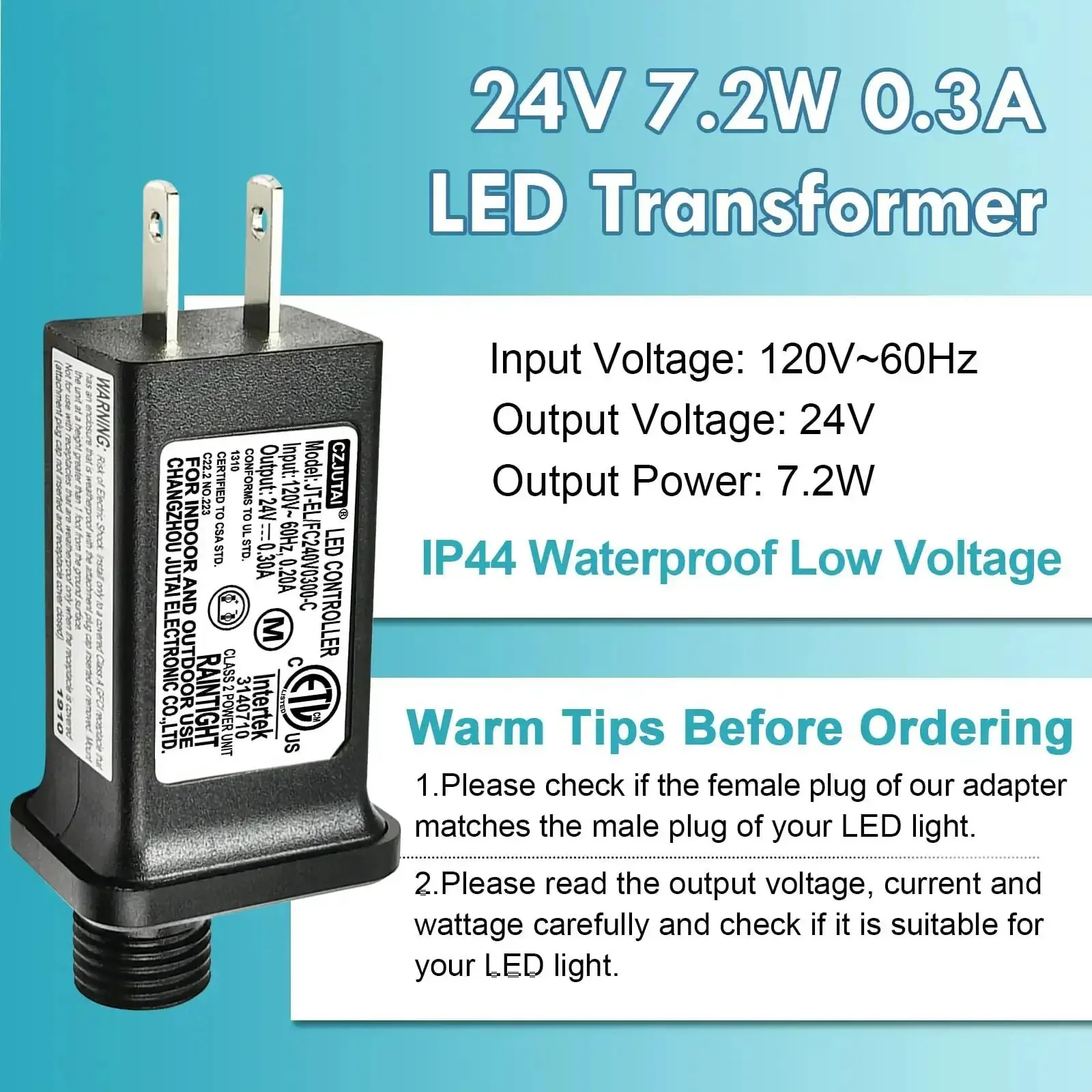 24V 0.3A LED Transformer Power Supply With 8 Modes IP44 Waterproof Low Voltage Class 2 Transformer US Plug For Quick And Easy Plug And Play Christmas Lights And String Lights - Image 7