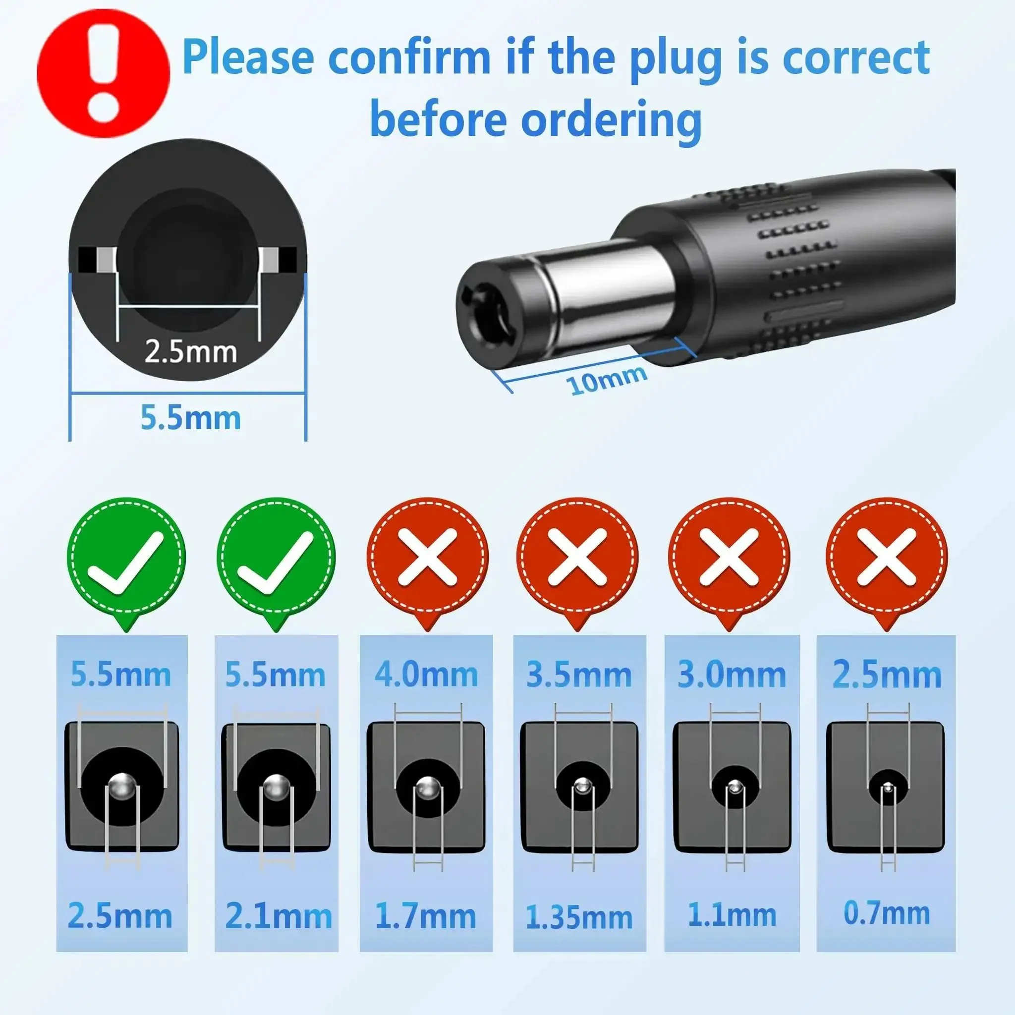 24V 1A DC Power Supply Adapter With Universal 100-240V AC Input And 24W Output, Safe Switching Design, Plug And Play 10 Feet Extra Long DC Extension Cord And 5.5mm x 2.5/2.1mm DC Plug, Great For CCTV Cameras LED Strips Routers - Image 3