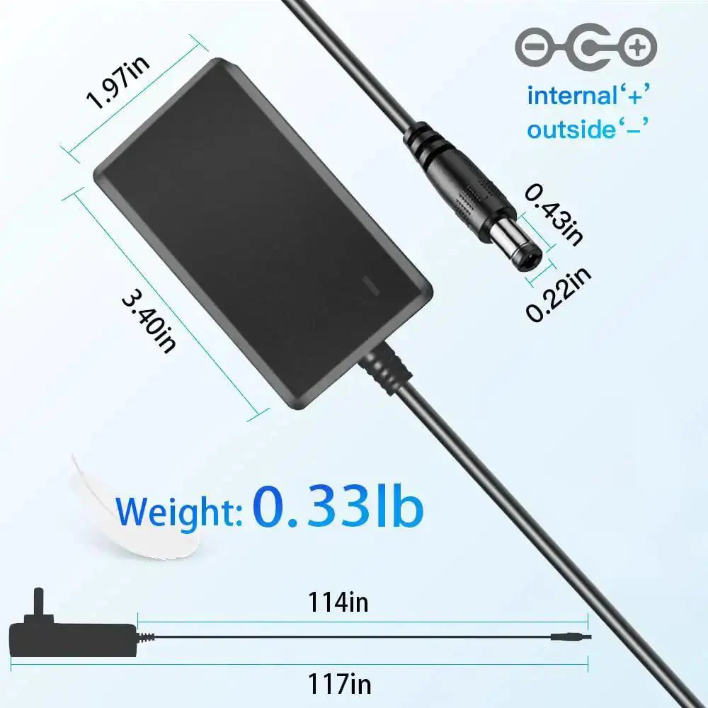 24V 1A DC Power Supply Adapter With Universal 100-240V AC Input And 24W Output, Safe Switching Design, Plug And Play 10 Feet Extra Long DC Extension Cord And 5.5mm x 2.5/2.1mm DC Plug, Great For CCTV Cameras LED Strips Routers - Image 7
