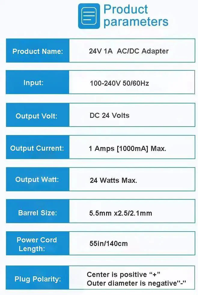 24V 1A Power Supply Adapter 100-240V AC To DC 24V 1A 24W Converter With 5.5mm X 2.5mm Plug For LED Strips CCTV Cameras Motors And More UL FCC CE RoHS Certified - Image 7