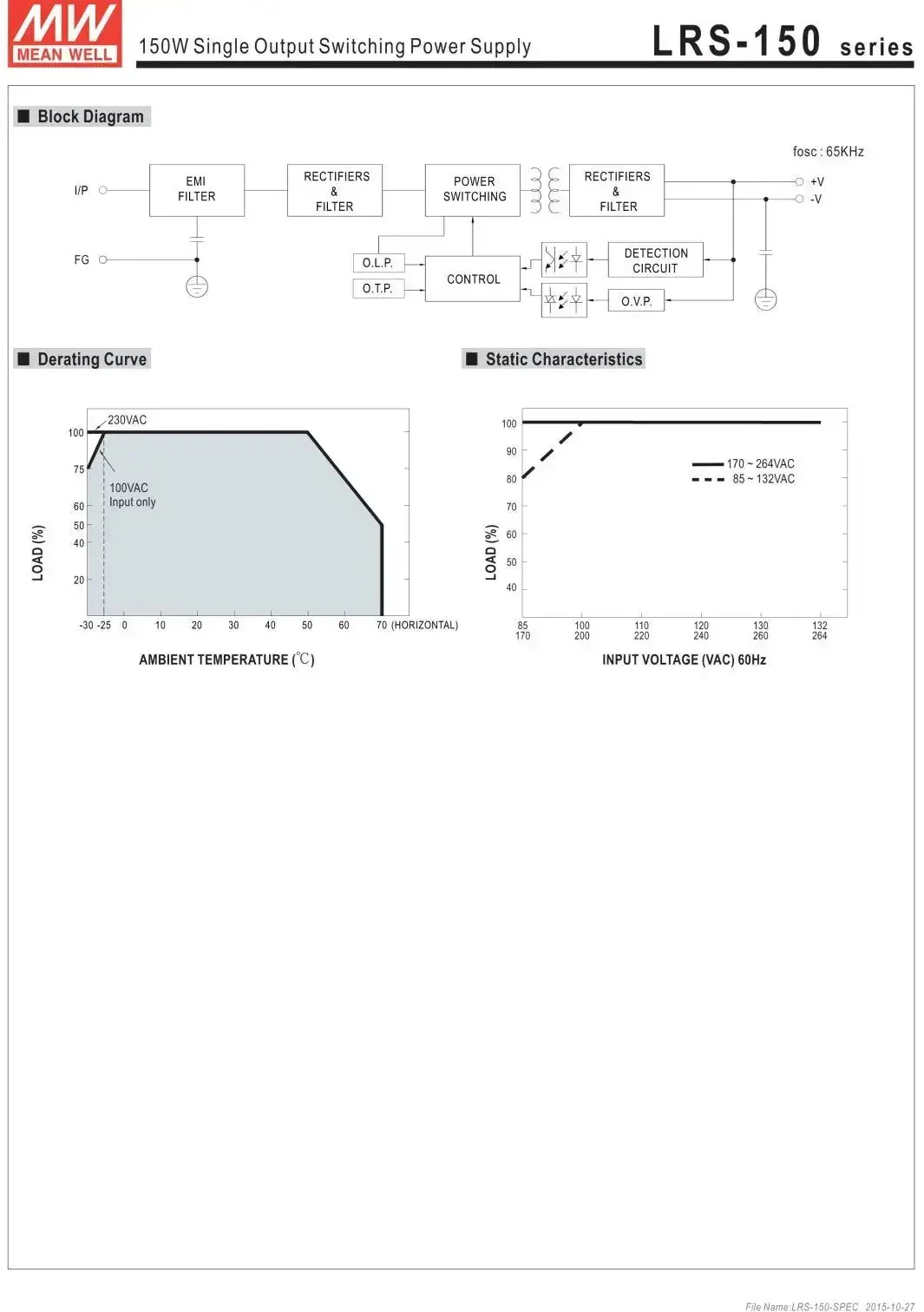 24V 6.5A 156W Switching Power Supply LRS-150-24, Single Output, 1U Low-Profile Industrial PSU, Wide Input 100-240VAC, 300VAC Surge Tolerance, Ultra Low No-Load Power, Up To 70C High Temp Operation - Image 3