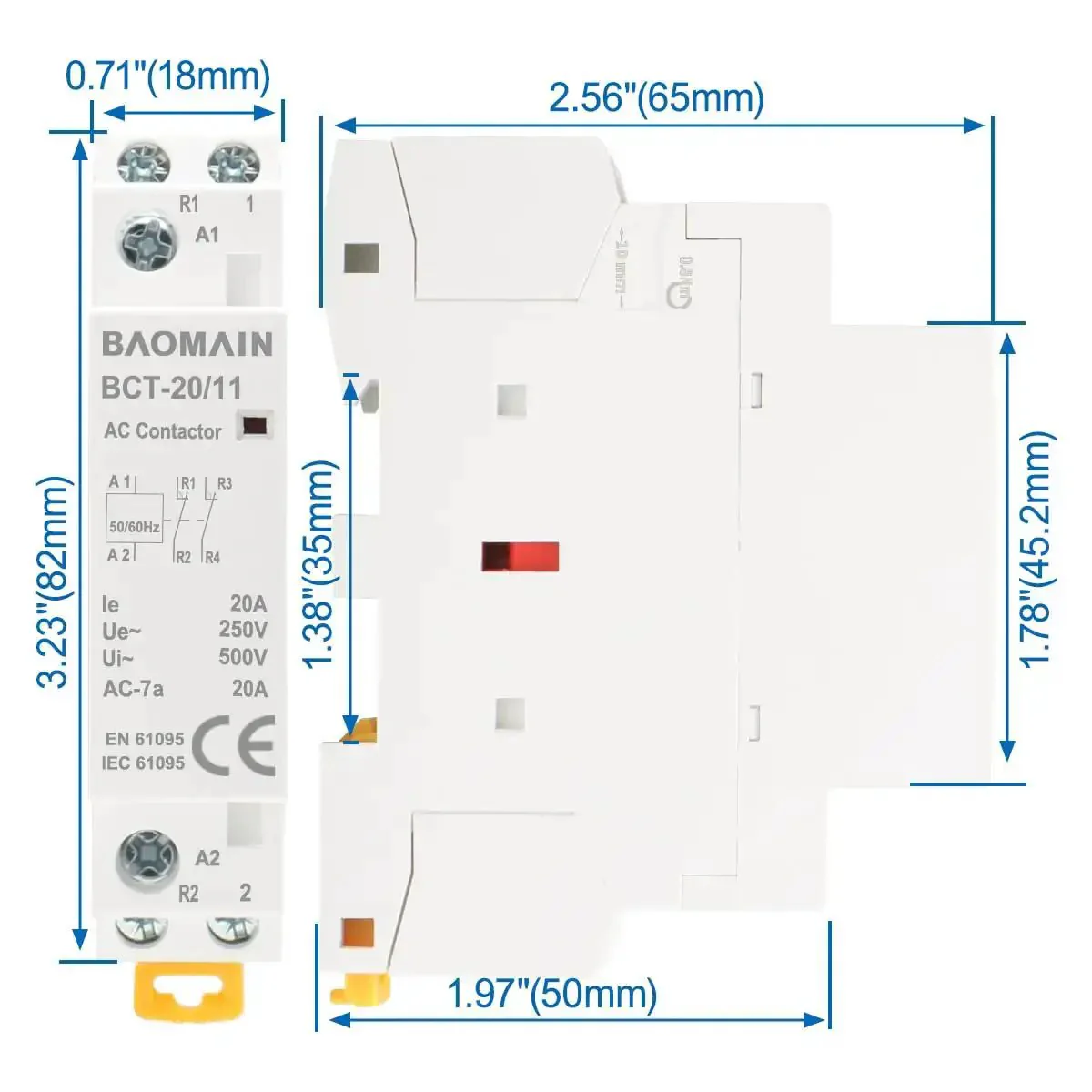 24V AC 2-Pole Modular Contactor With 1NO1NC Contacts, 20A Rating, DIN Rail Mount For HVAC, Motor, Pump And Lighting Control, Self-Latching NO And NC Interlock, Dual-Circuit Switching Workhorse - Image 2